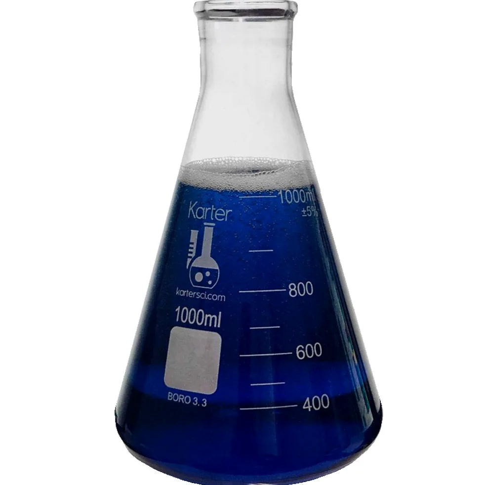 Erlenmeyer Botella de boca estrecha de 1000 ml, vidrio de borosilicato 3.3, Karter Scientific (paquete de 2)