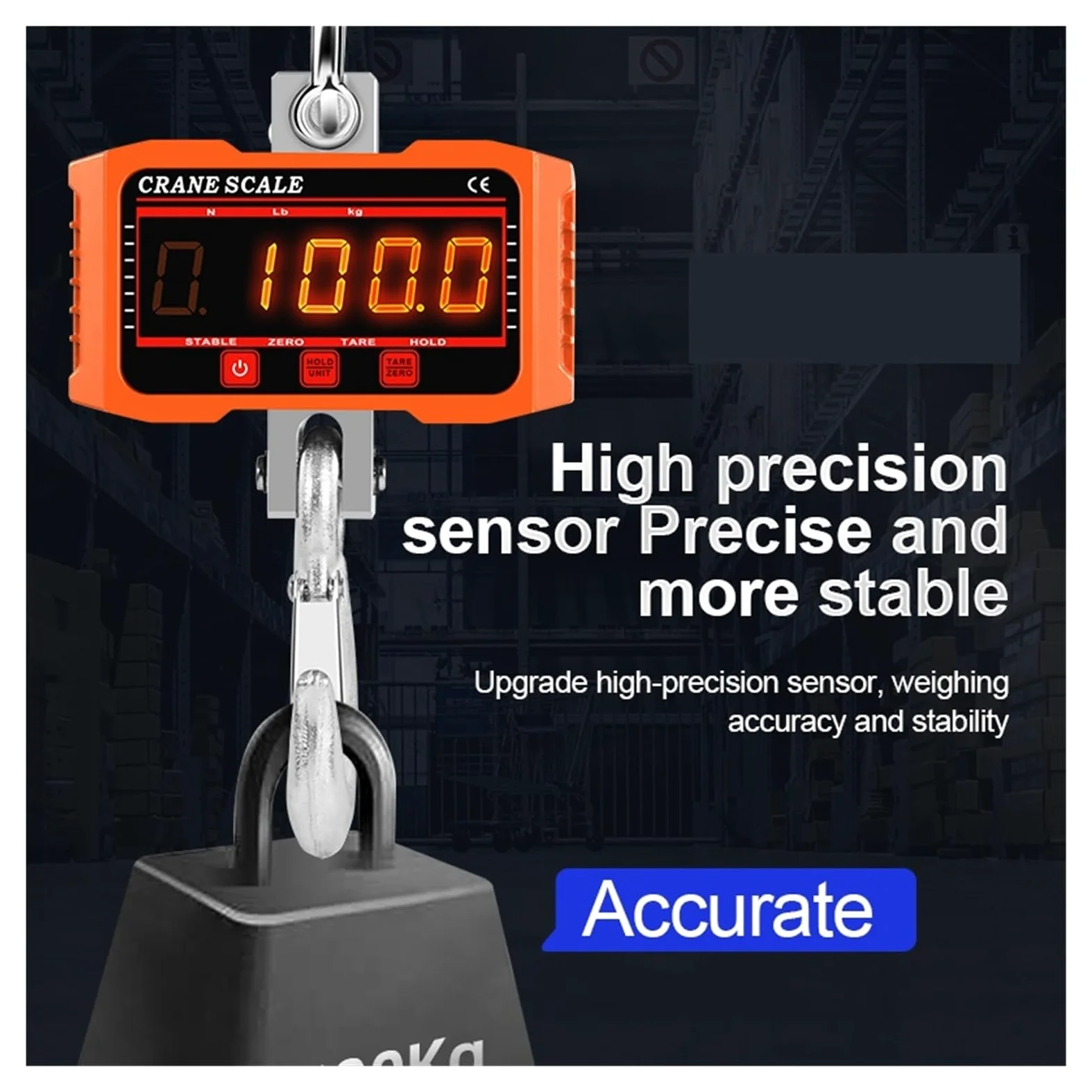 Báscula de grúa Digital de 500KG/1500kg, balanza electrónica Industrial de Alta Carga con Gancho Resistente, balanza de Peso N/LB/kg, 3 Unidades, báscula Colgante,Pesaje Preciso(500kg Orange)