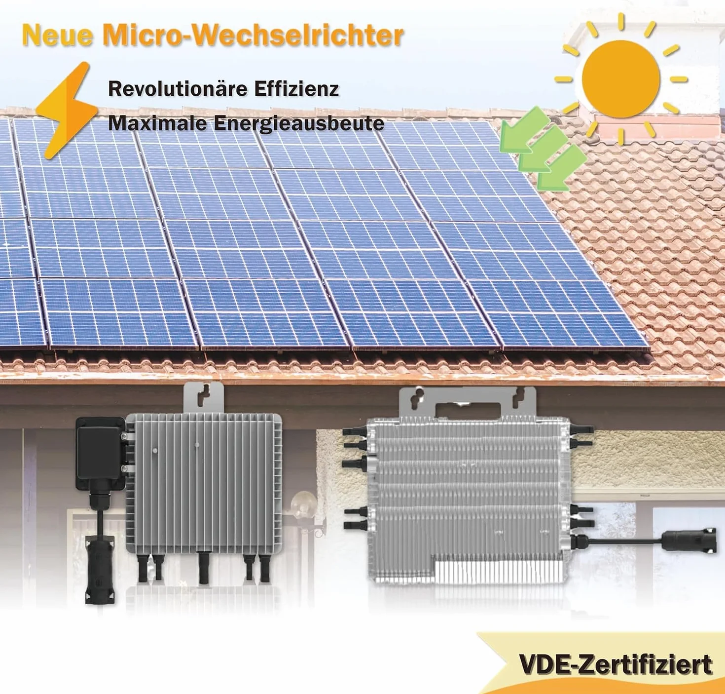 Deye SUN-M200G4-EU-Q0 - Microinversor de corriente (2000 W, 4 MPPT, IP67, compatible con VDE, con Ralais Solar PV con cable Schuko de 5 metros para centrales de balcones