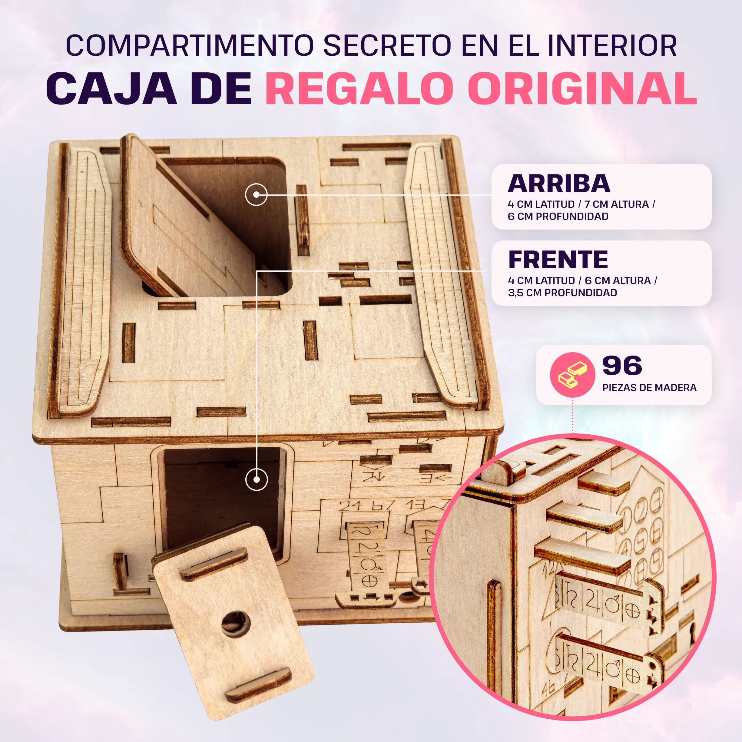 ESC WELT Space Box Caja Rompecabezas de Madera con Compartimentos Ocultos