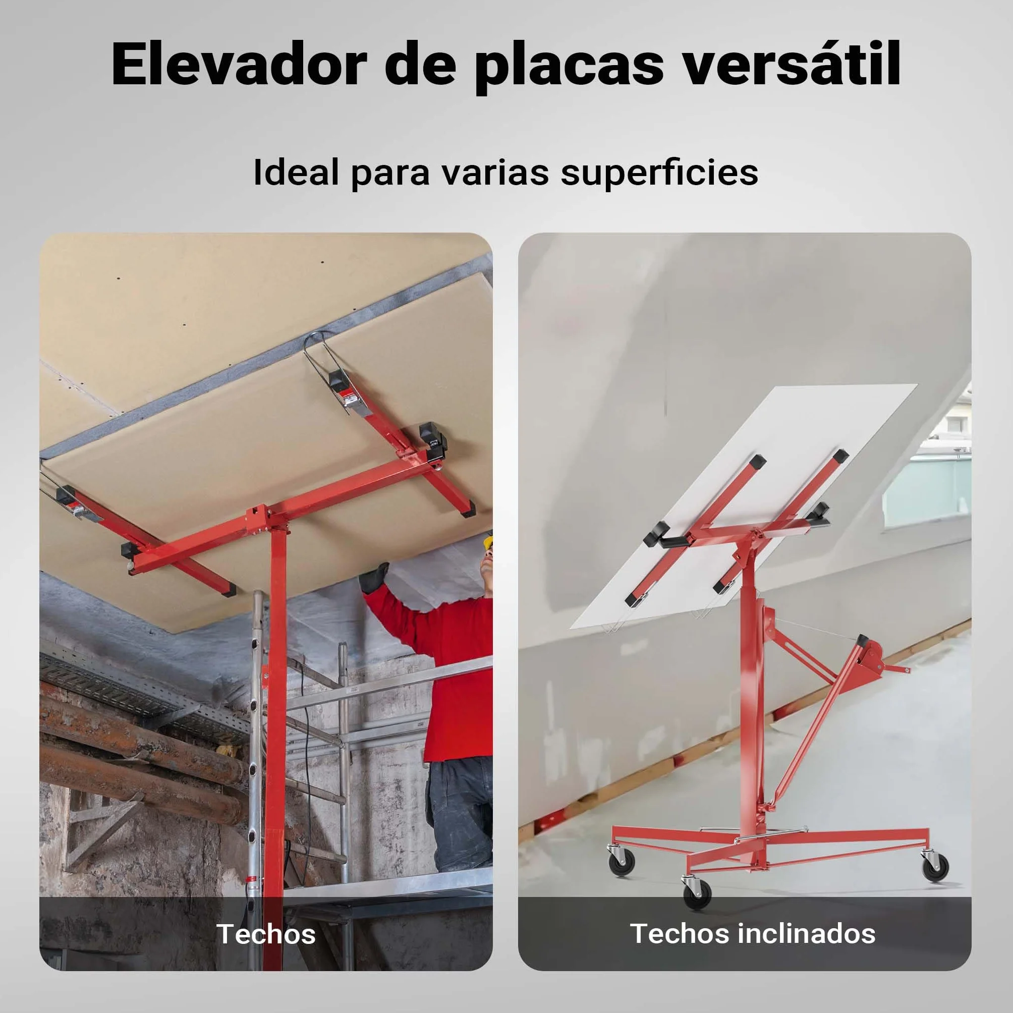 Wiltec Elevador de paneles de yeso XXL hasta máx. 68 kg, altura 140-350 cm, ancho máx. 2,90 m, ayuda de construcción en seco 3 ruedas con freno de posición manejo fácil por 1 persona