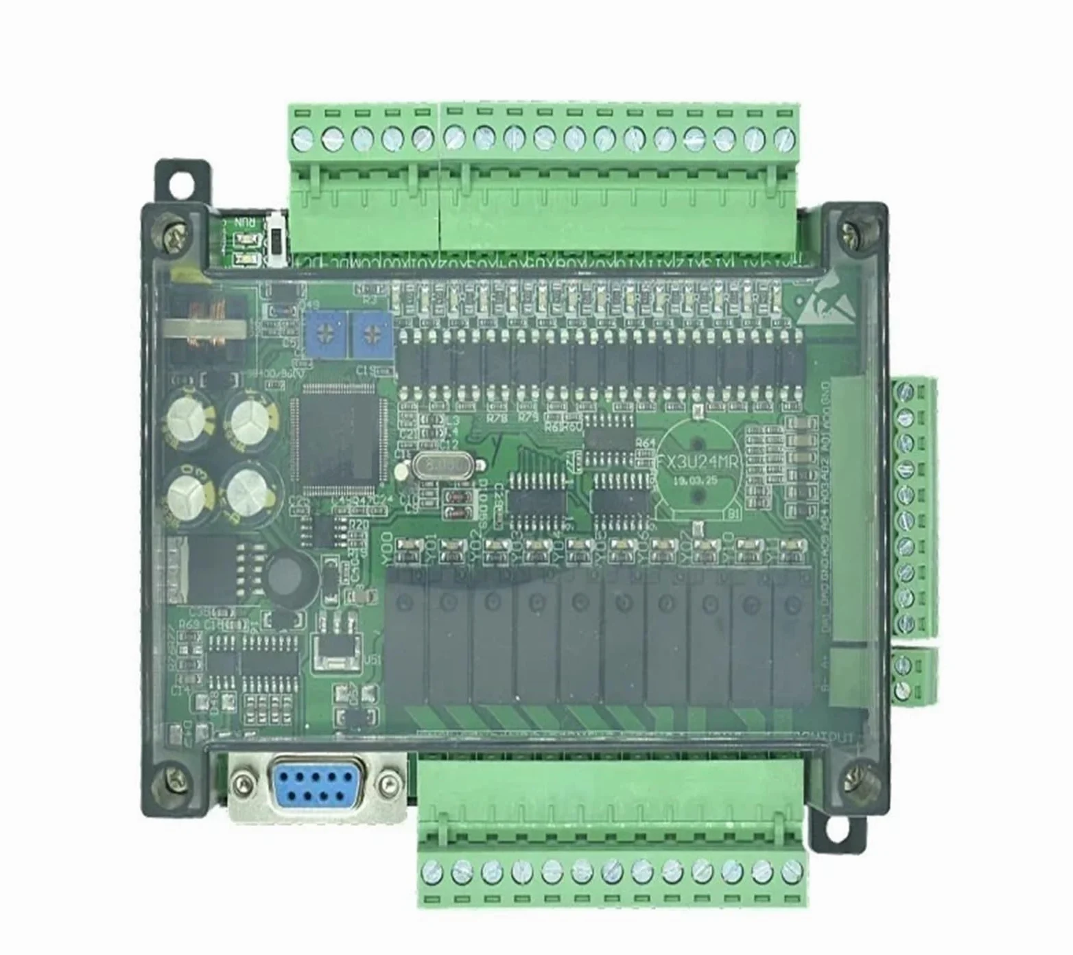 FX3U-24MR FX3U-24MT PLC controlador lógico programable 14DI/10DO analógico 6AI/2AO RS232 RS485 Placa de Control Industrial FX3U(FX3U-24MT)