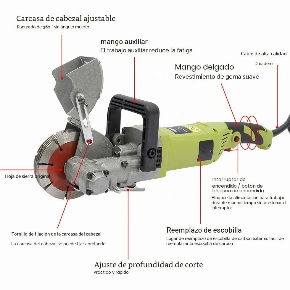 Fresadora eléctrica de pared 4000 W, Fresadora de Ranura Eléctrica 6500 rpm, Cortadora de Surco pared con 5 Hojas de Sierra, Ancho Ranura 33 mm