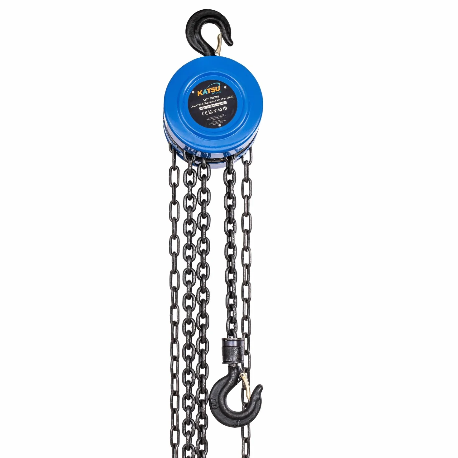KATSU Tools Polipasto Manual de Cadena 1000kg 3m de Altura de Elevación, Bloque de Cadena con Gancho Resistente, Herramienta de Elevación de Carga Pesada Motor de Coche de Garaje 181740