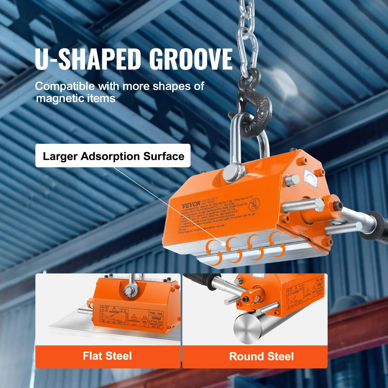 VEVOR Elevador Magnético Permanente 300kg 156x91x98mm Imán de Levantamiento Neodimio N42