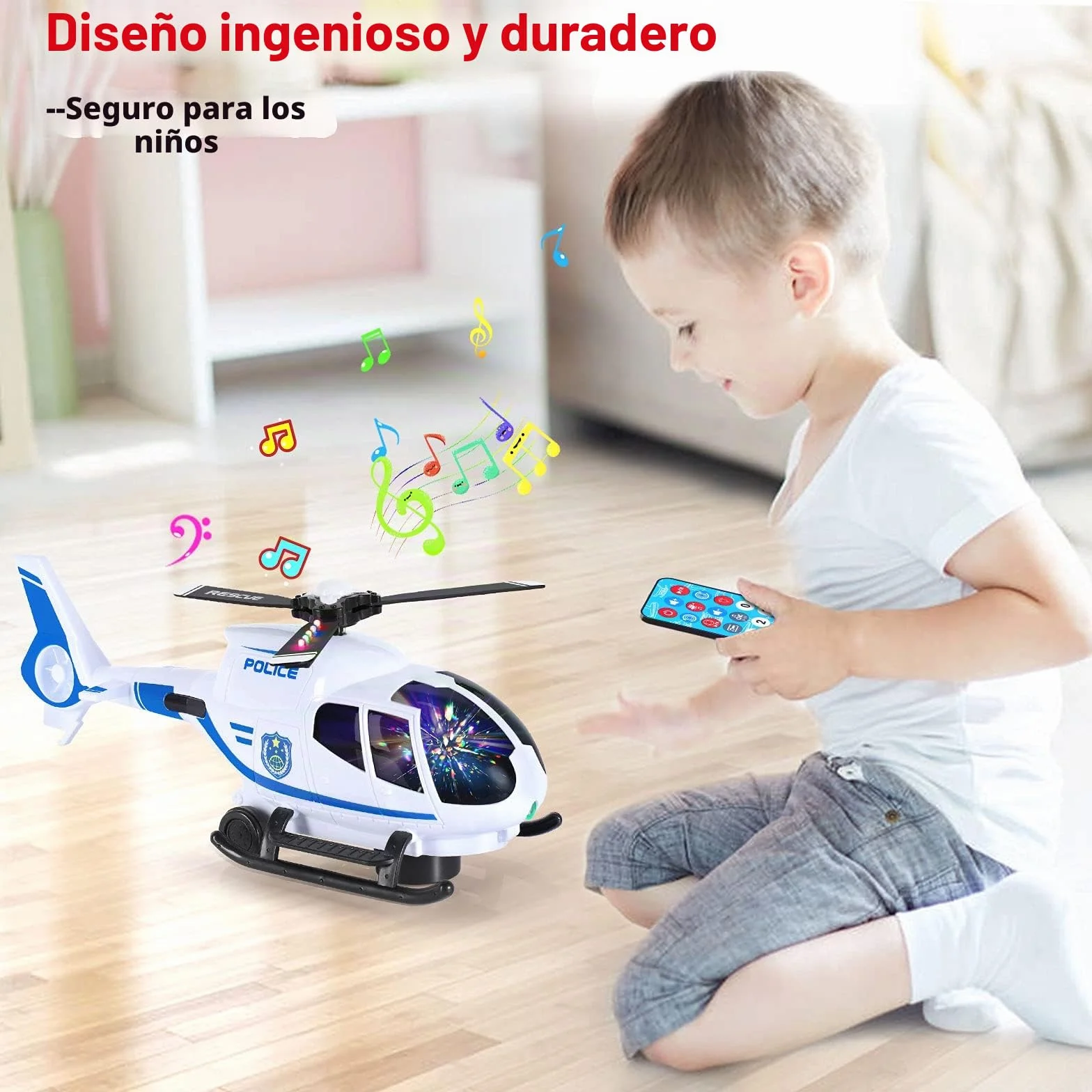 Juego Aviones de Control Remoto, Helicóptero Rescate, Avión Coche Educativo con Ruedas Inercia, Luces LED y Música para Niños 3-8 Años