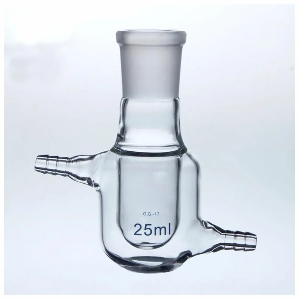 Cristalería de Laboratorio Frasco de reacción con camisa de un solo cuello, matraz de vidrio de pared gruesa, reactores de planta piloto con camisa, laboratorio n.° 24(250ml Caliber 24mm)