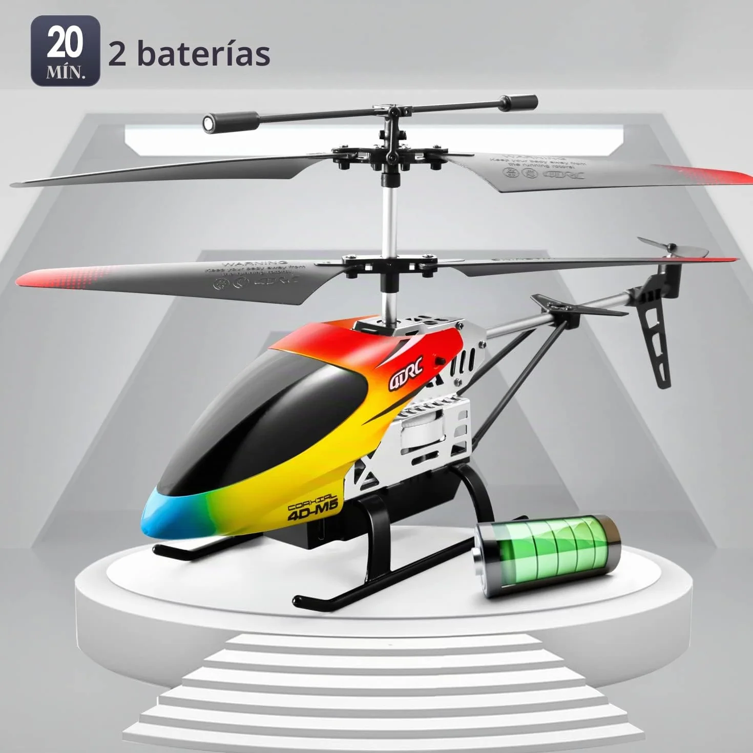 4DRC M5 Helicóptero Teledirigido Interior, Mini Helicóptero Juguete 3,5 Canales LED, 2 Baterías