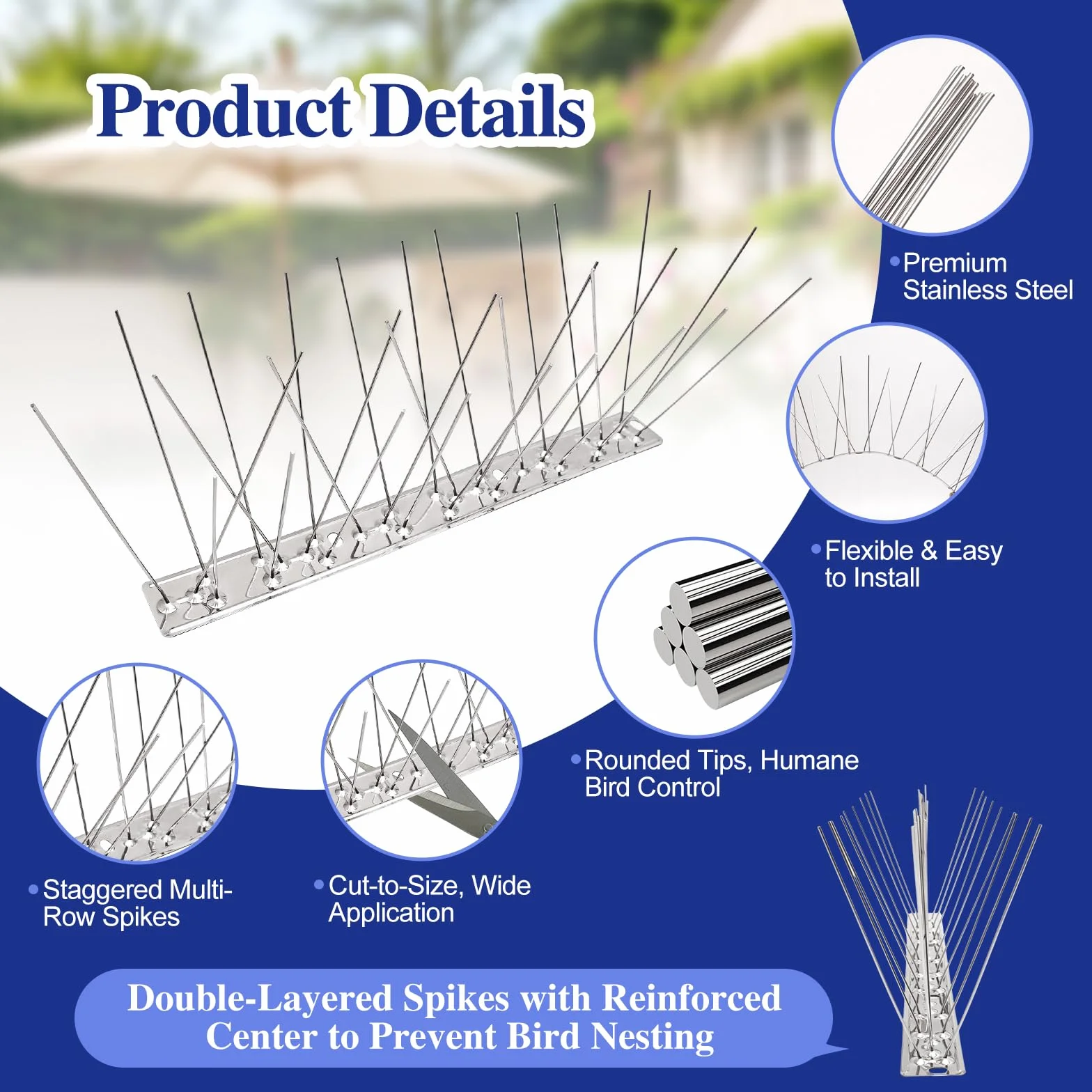 Pinchos Antipalomas 2 Metros Acero Inoxidable, Anti Gatos con Tornillos y Bridas, Ahuyentador de Pájaros para Balcón Jardín