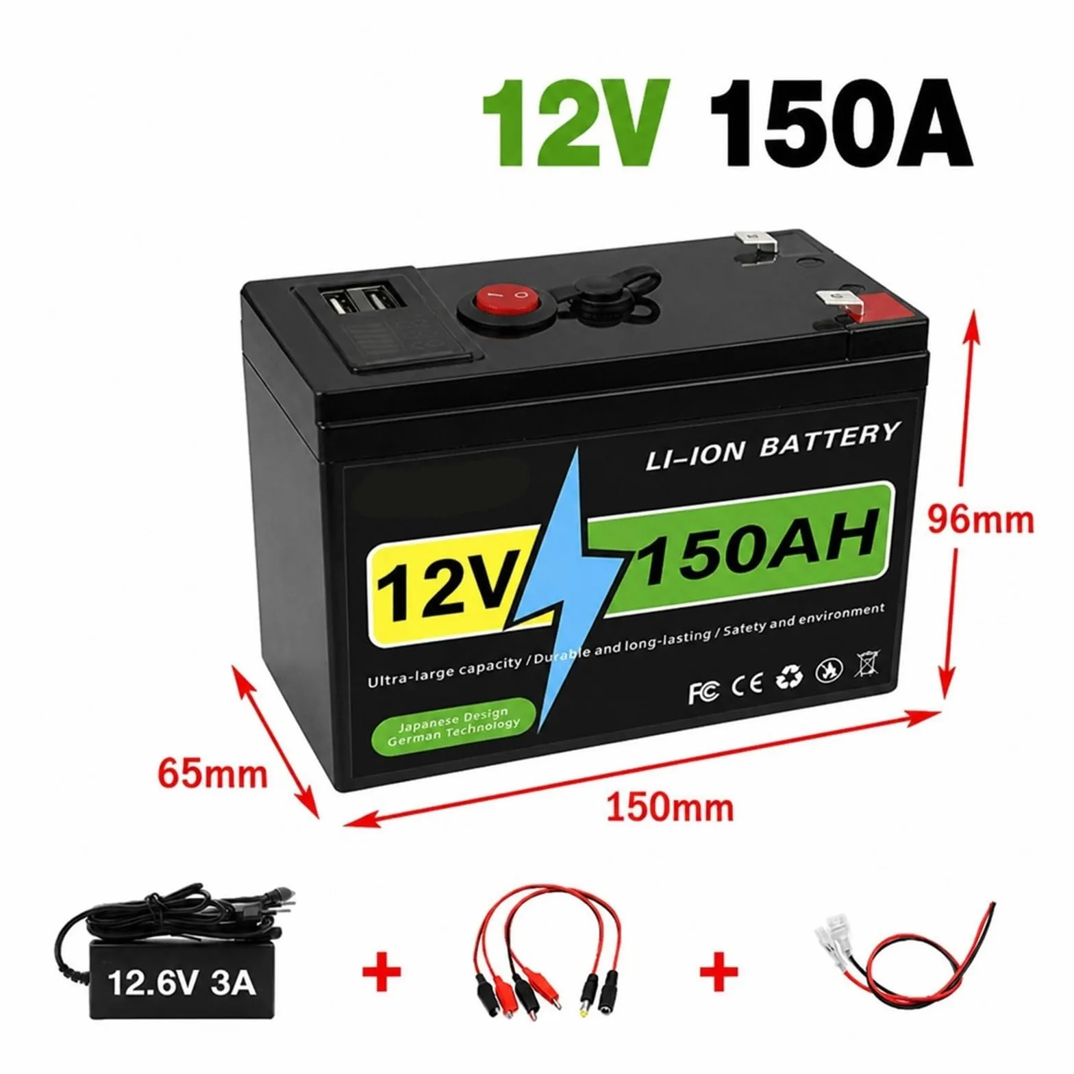 Batería Lifepo4 12v Batería solar Batería de litio 180Ah 12V | BMS de 10 años de vida útil y más de 4000 ciclos for dispositivos solares y marinos(150Ah Battery x1)