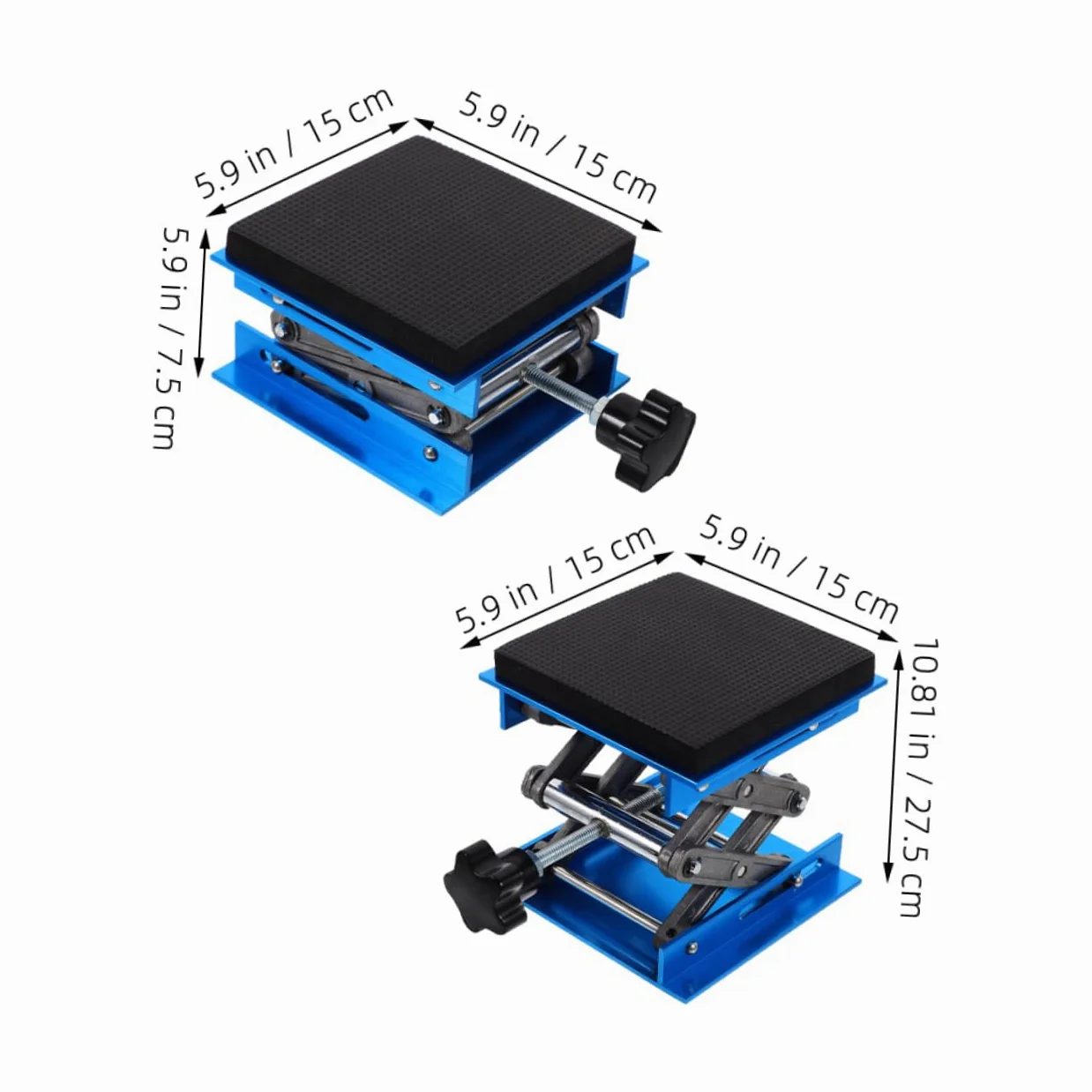 Plataforma Cm Laboratorio 15x15 de Aluminio Elevadora | Soporte Ajustable, Carga Estática 10kg, Rango 7, 5-27, 5cm, Diseño Antideslizante y Uso en Experimentos