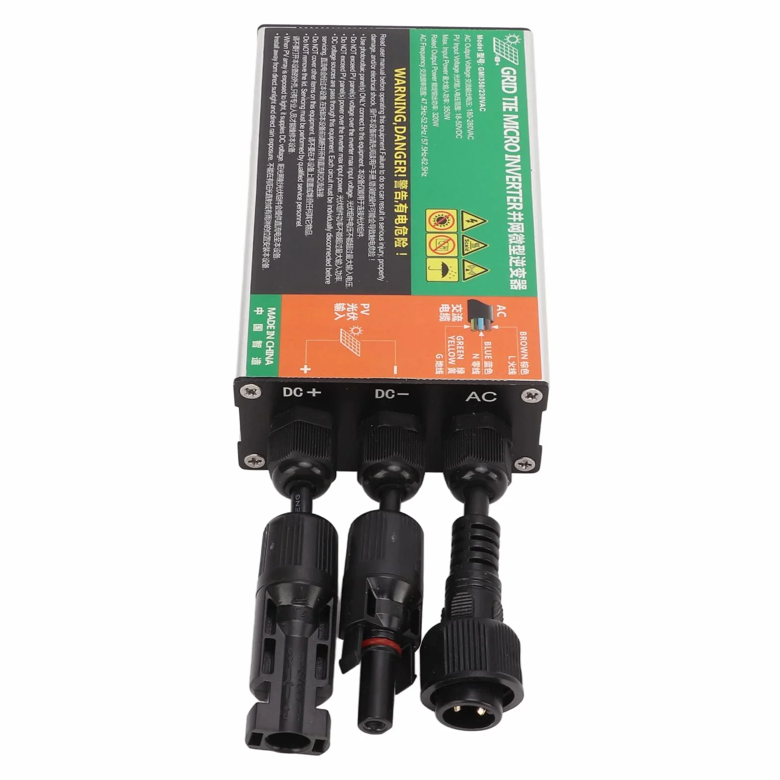 DEWIN Microinversor Solar Conectado a Red Aleación de Aluminio MPPT Inversor de Onda Sinusoidal IP55 Conectado a Red para Pequeños Sistemas Solares (350W 230V)