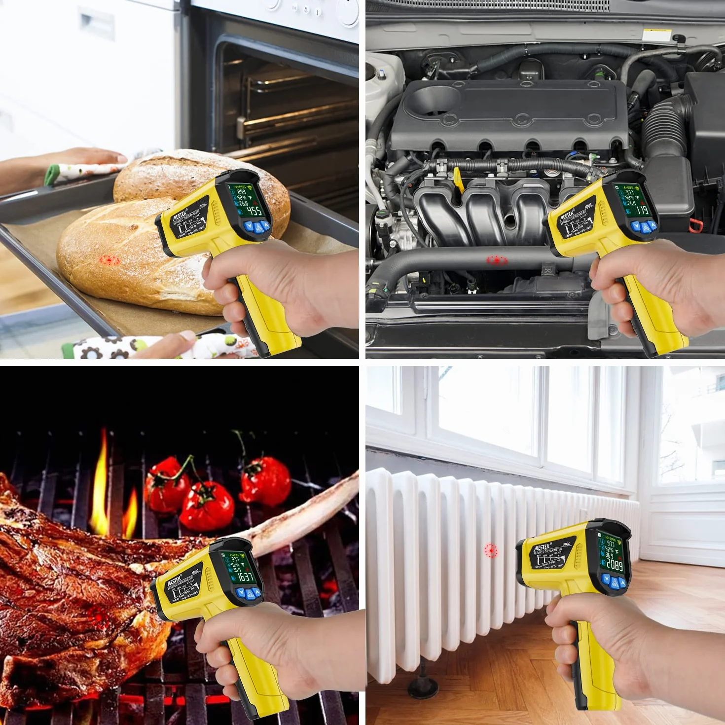 Termómetro Infrarrojo MESTEK -50°C~800°C Pistola Temperatura Laser Sin Contacto Pantalla LCD Color Ajuste Emisividad