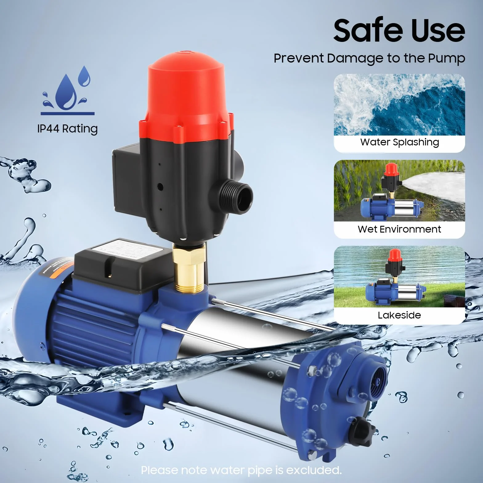 Bomba centrífuga de 2500 W, bomba de agua, bomba de jardín con interruptor de presión, para estanque, jardín, riego, refuerzo de presión