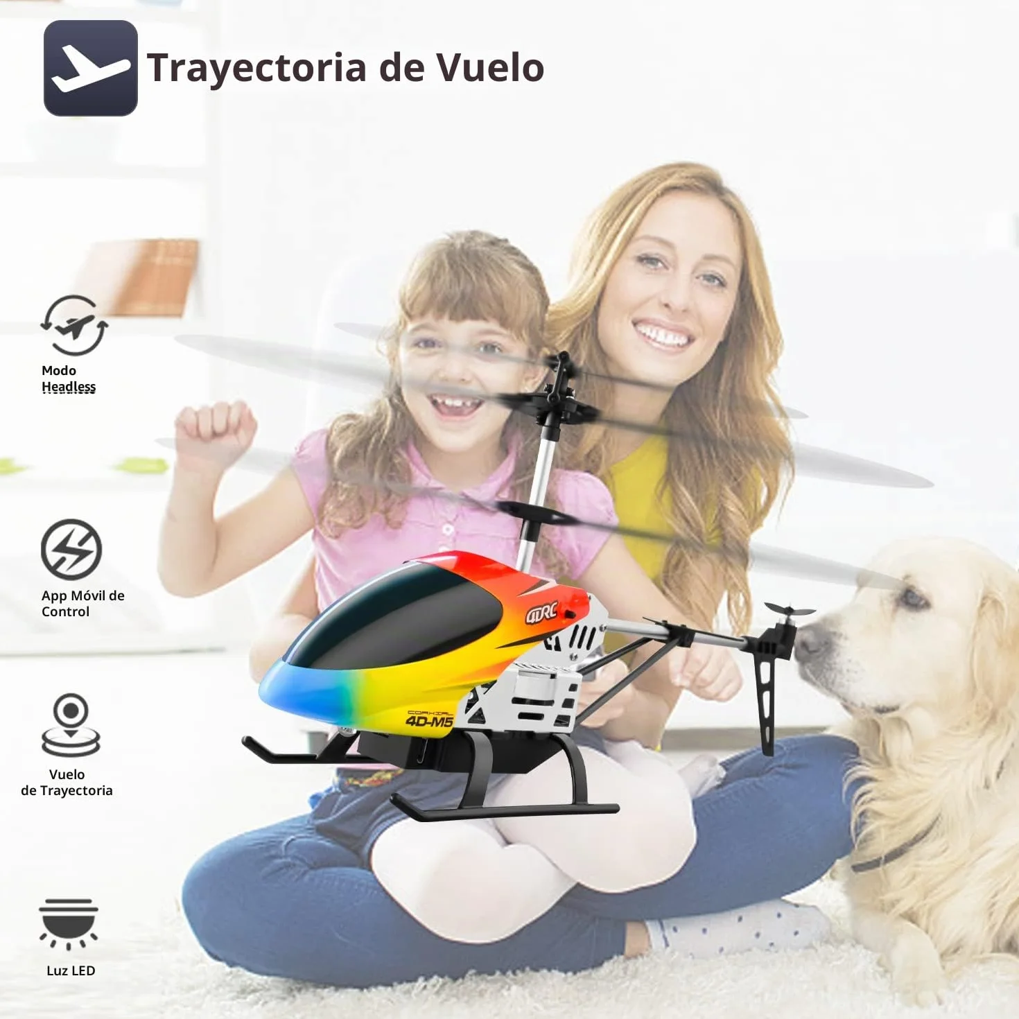 4DRC M5 Helicóptero Teledirigido Interior, Mini Helicóptero Juguete 3,5 Canales LED, 2 Baterías