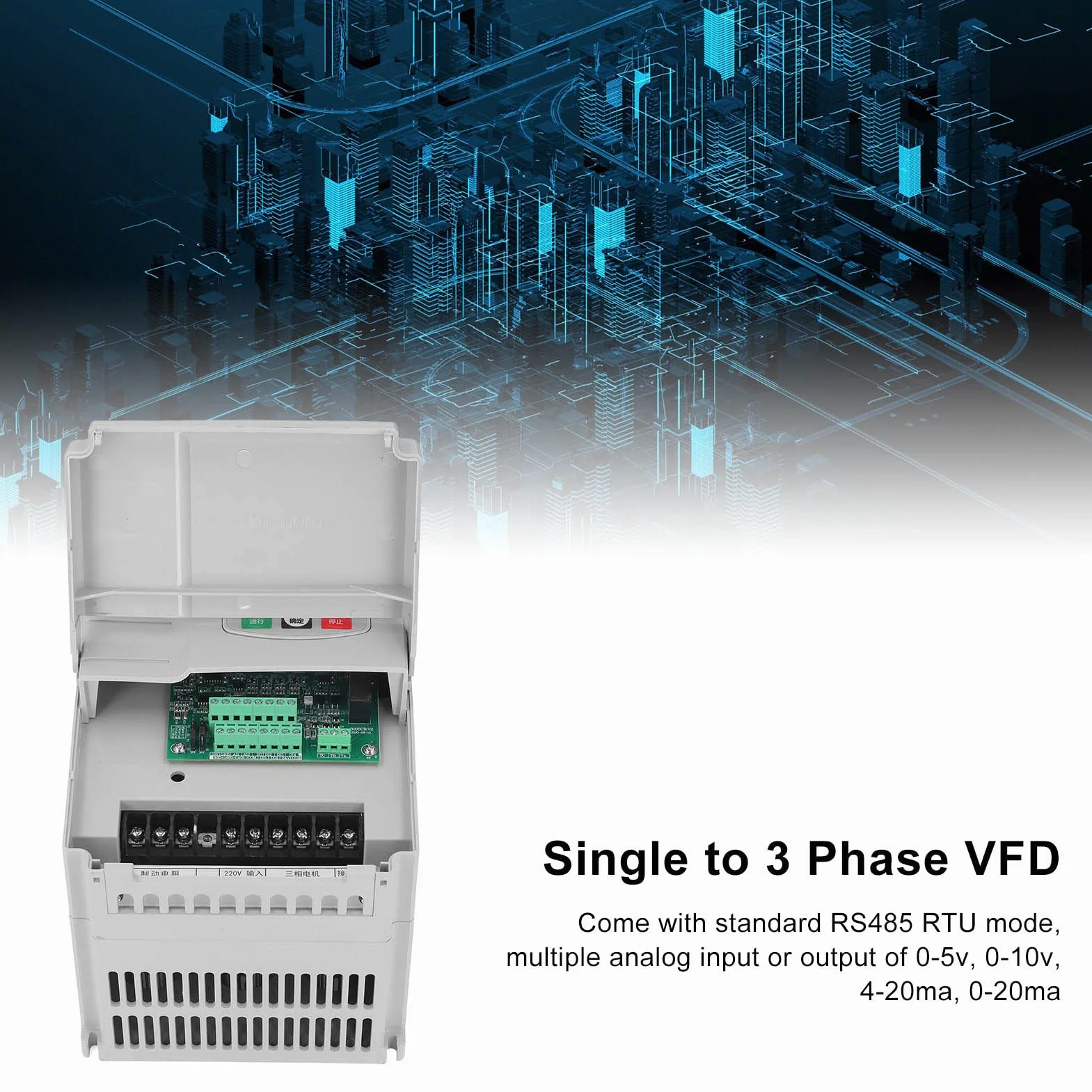 Inversor de Uso General 4KW 25A, Filtro Integrado, Control PWM, Entrada Monofásica de 220 V, Salida Trifásica de 380 V, para Ventiladores, Bombas, Compresores de Aire