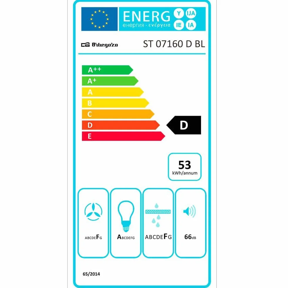 Orbegozo ST 07160 D BL Campana extractora 60 cm 3 niveles potencia 195,3 m3/h LED Blanco