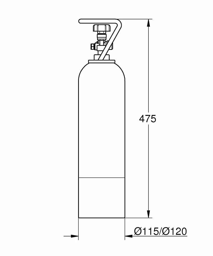 GROHE Blue, Bombona de CO2 de 2 kg para hasta 350 l de agua con gas (CO2 apto para uso alimentario, uso universal, válvula de presión residual integrada y asa de transporte de seguridad), 40423000