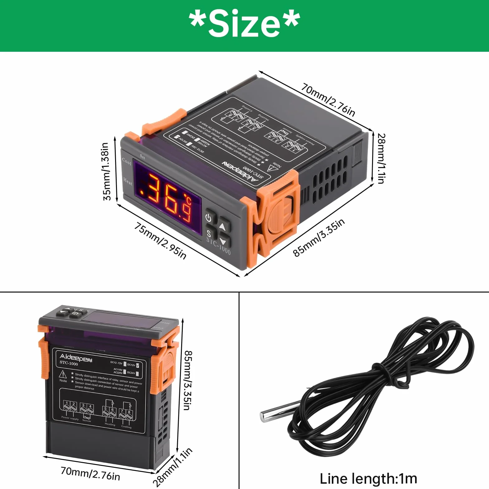Aideepen STC-1000 Termostato Digital 12V DC Controlador de Temperatura con Sonda NTC 10K