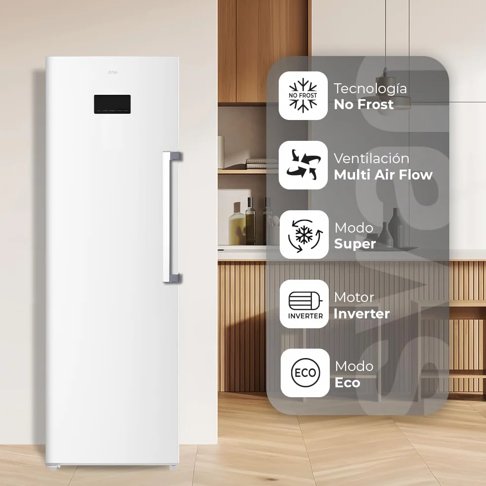 Congelador Vertical Inox Svan SCV185601ENFD 274 Litros Puerta Reversible Eficiencia Energética Clase E