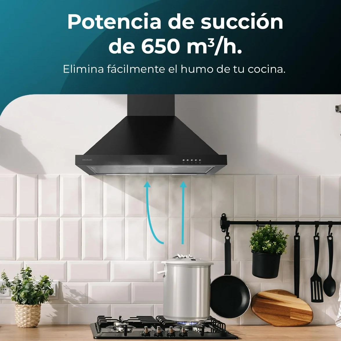 Cecotec Campana Extractora 60 cm Piramidal Bolero Flux PM 606500 Black 165W Inox 650m3/h