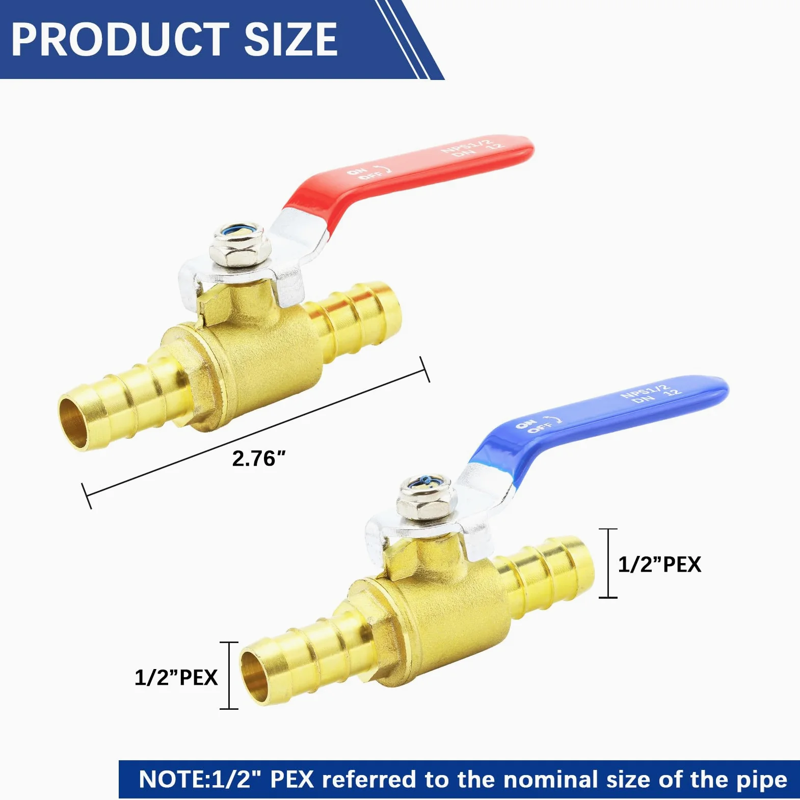 Válvulas de bola PEX de 1/2 pulgada, 12 válvulas de bola de cierre de puerto completo de latón PEX, válvulas Pex de un cuarto de vuelta para agua caliente y fría