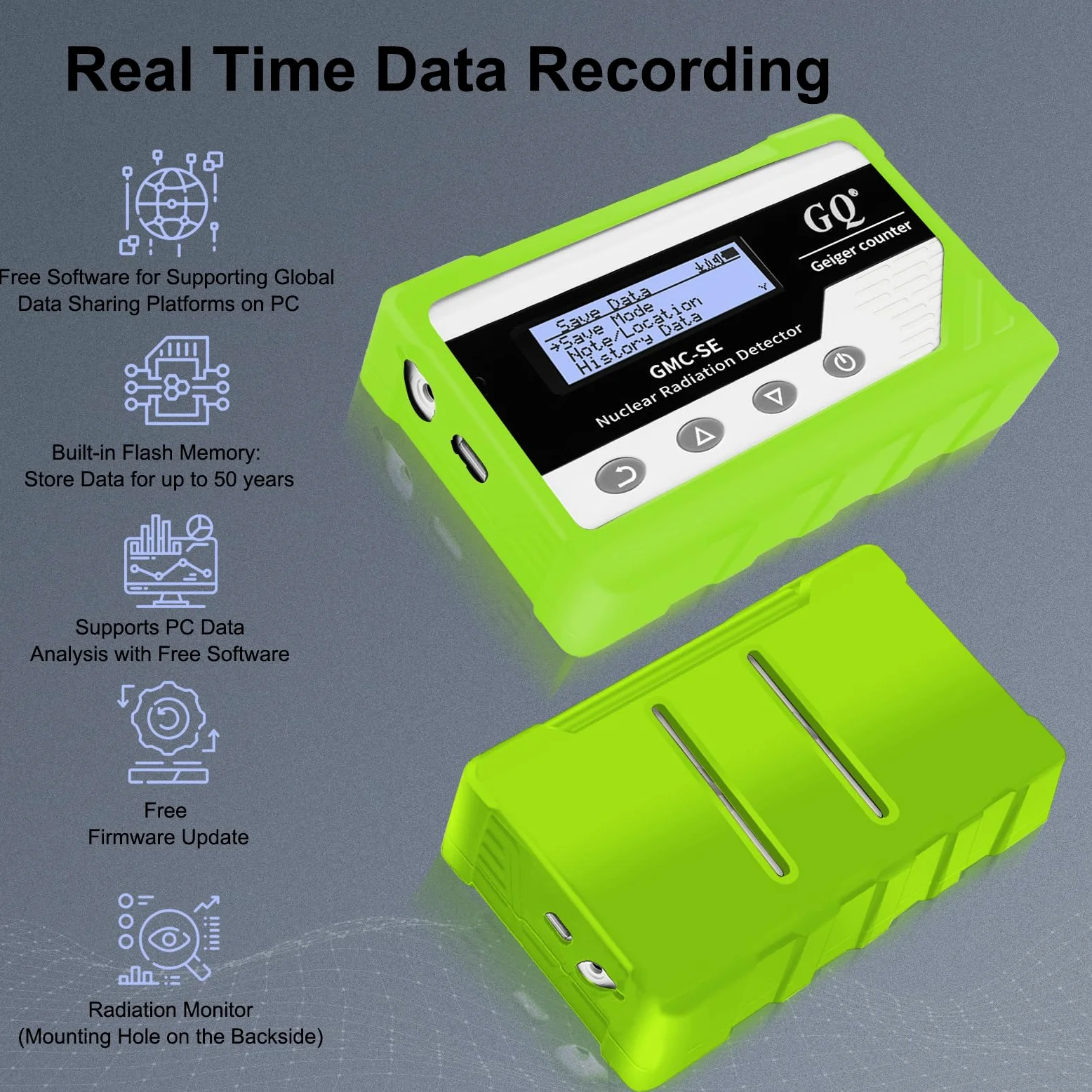 GQ GMC-SE Geiger - Detector de radiación con contador de rayos X beta gamma, medidor de radiación portátil, dosímetro digital de radiación nuclear, dispositivo de grabación automática de datos, funda