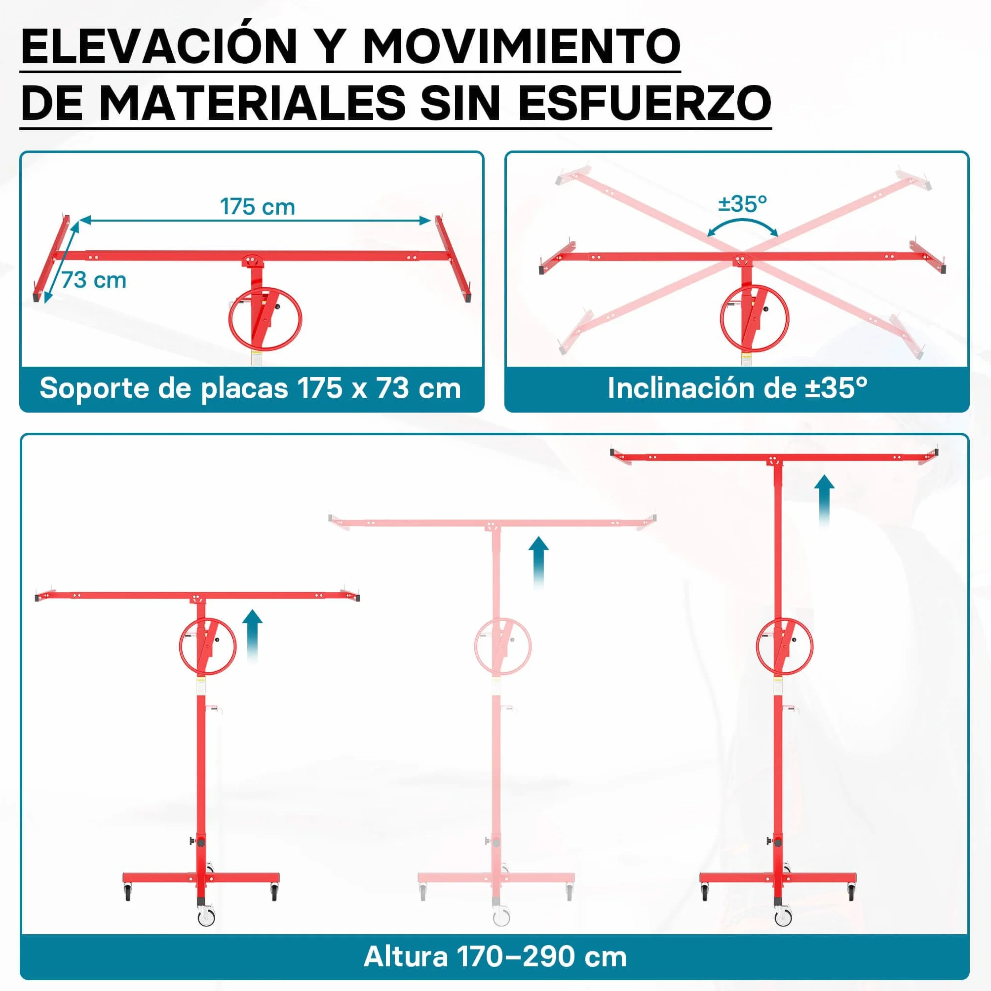 Elevador para placas de yeso paneles hasta 40 kg ayuda de montaje ajustable en altura 170-290cm