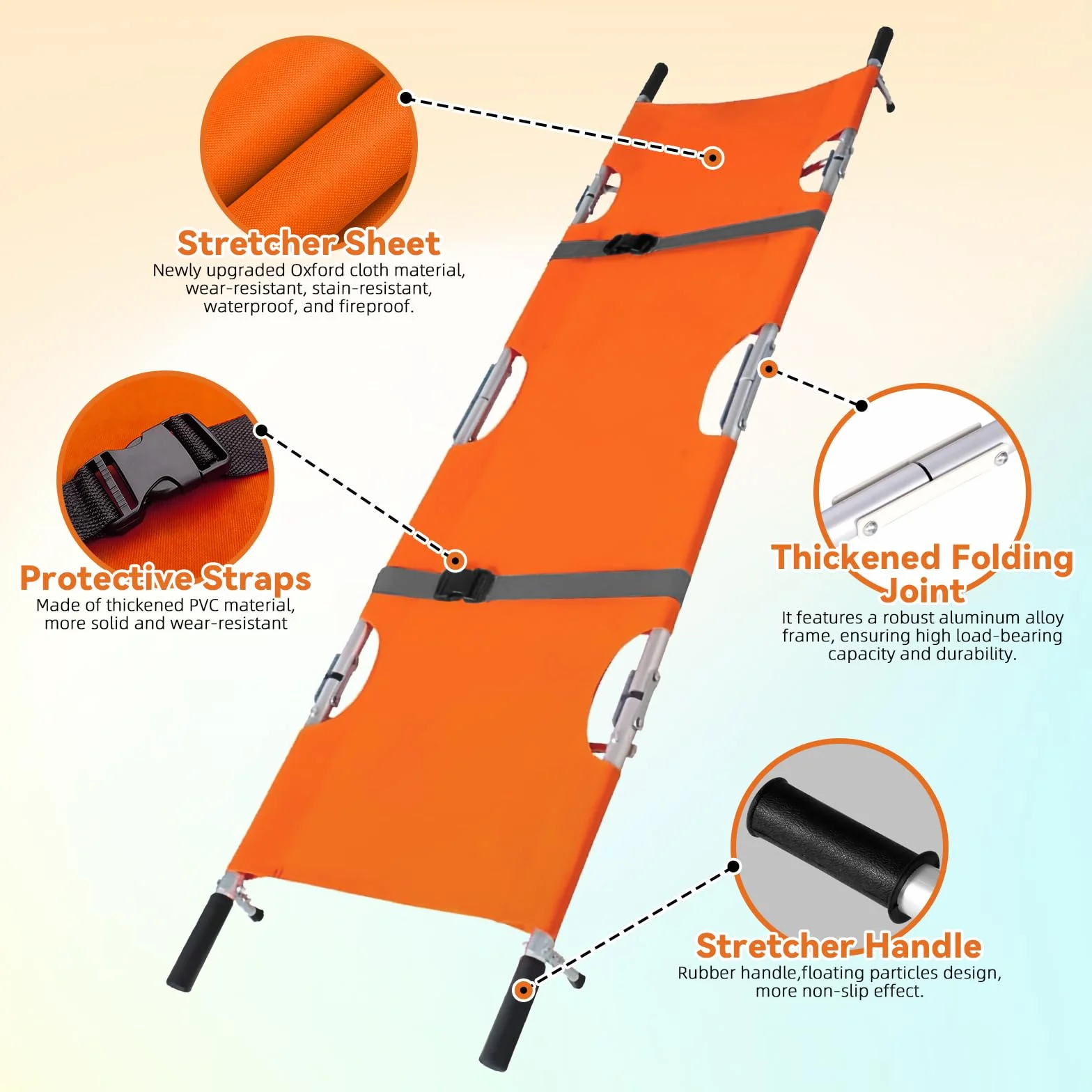 LIROPAU Portapacientes portátil de aluminio con hebillas, 210 x 54 cm, plegable con bolsa de almacenamiento para el transporte de pacientes de emergencia