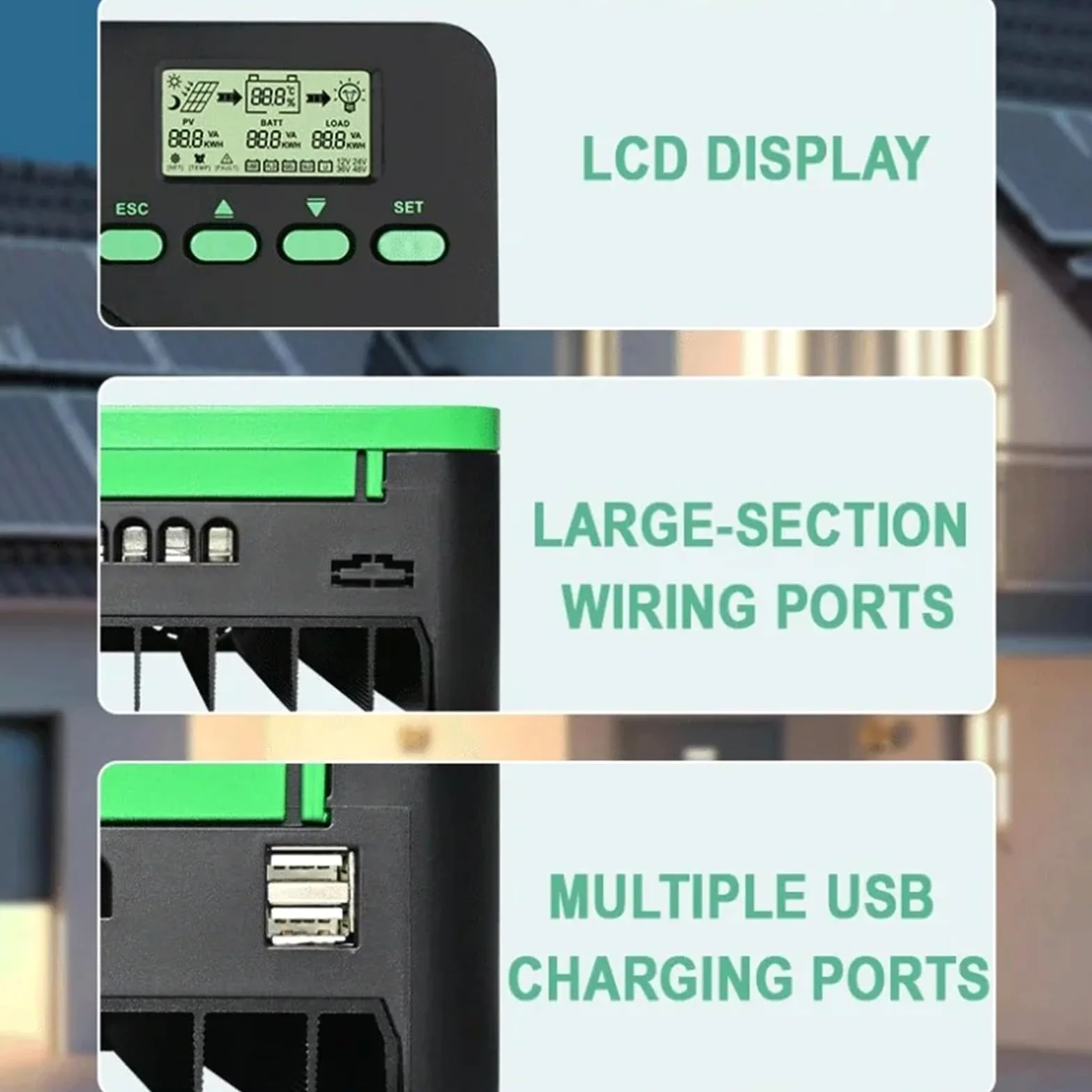Eficiente regulador de carga solar MPPT conmutación automática de 12 V 24 V para sistemas fotovoltaicos de hasta 60 A, regulador de capacidad de carga