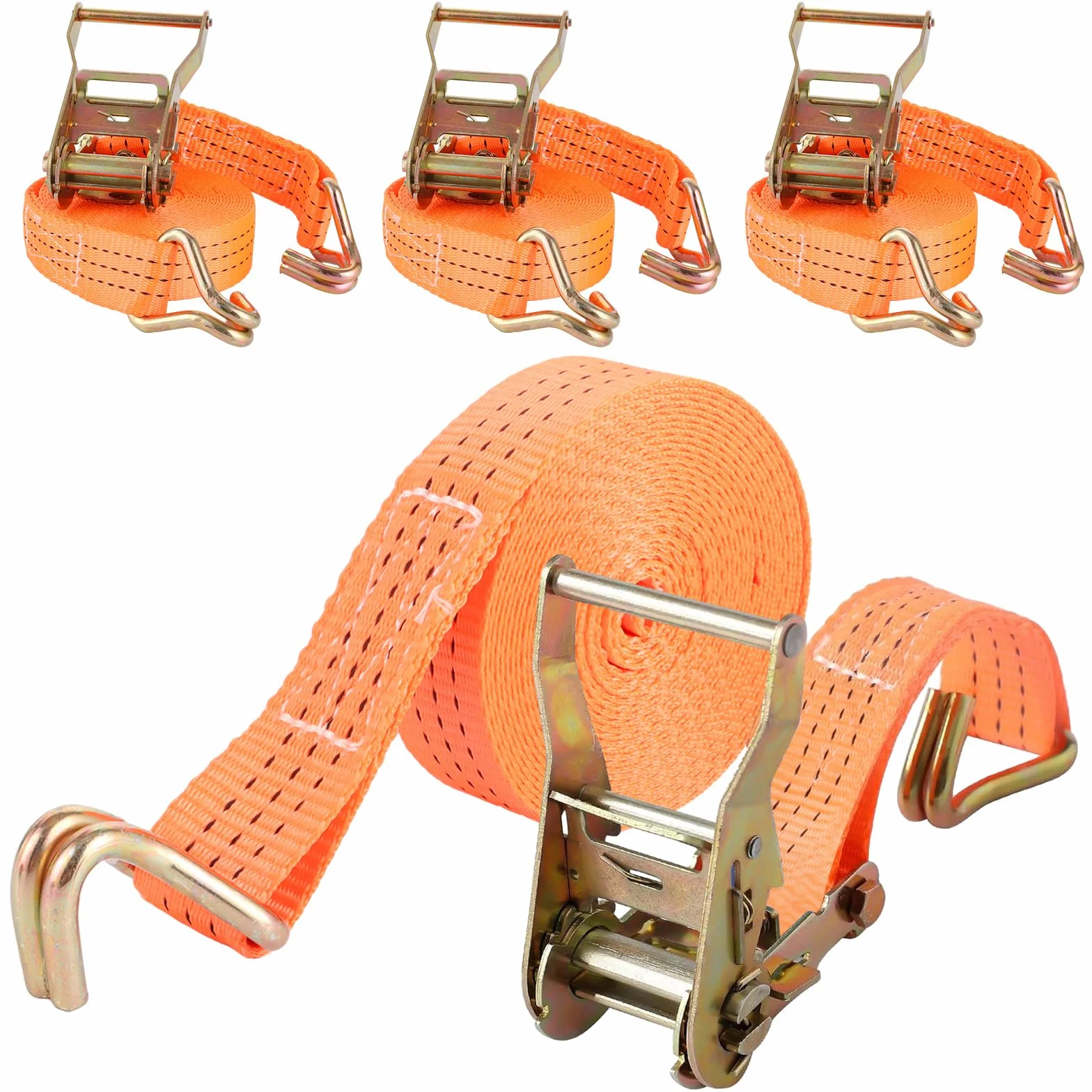 Cinchas de Amarre 6m x 38mm Naranjas con Trinquete y Ganchos Eslingas de Carga