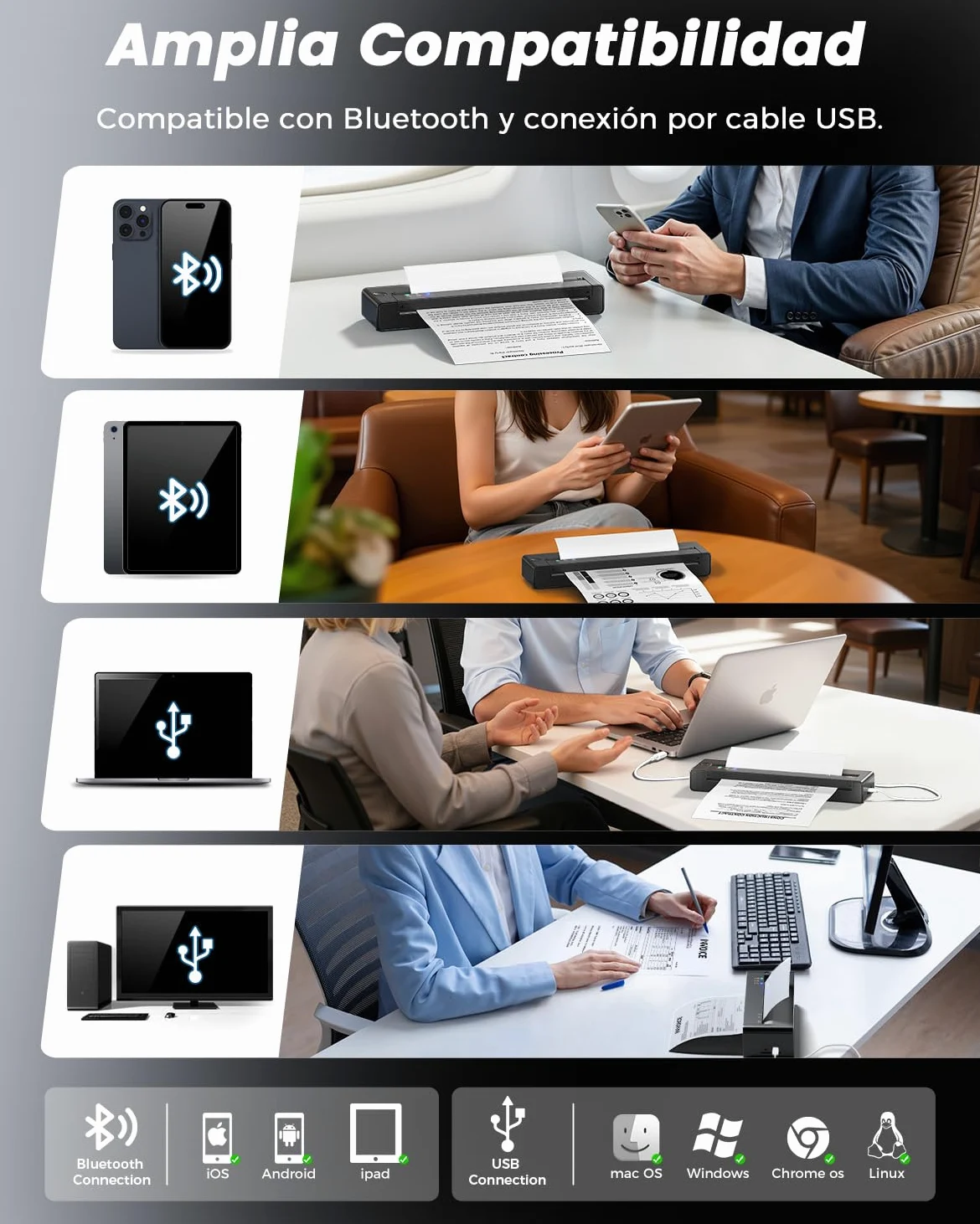 TATTMUSE Impresora Térmica Portátil A4 – Compatible con Tamaños A4/A5/B5, Conexión Bluetooth, Ideal para Estudio y Oficina, Impresión Monocromática, Viajar