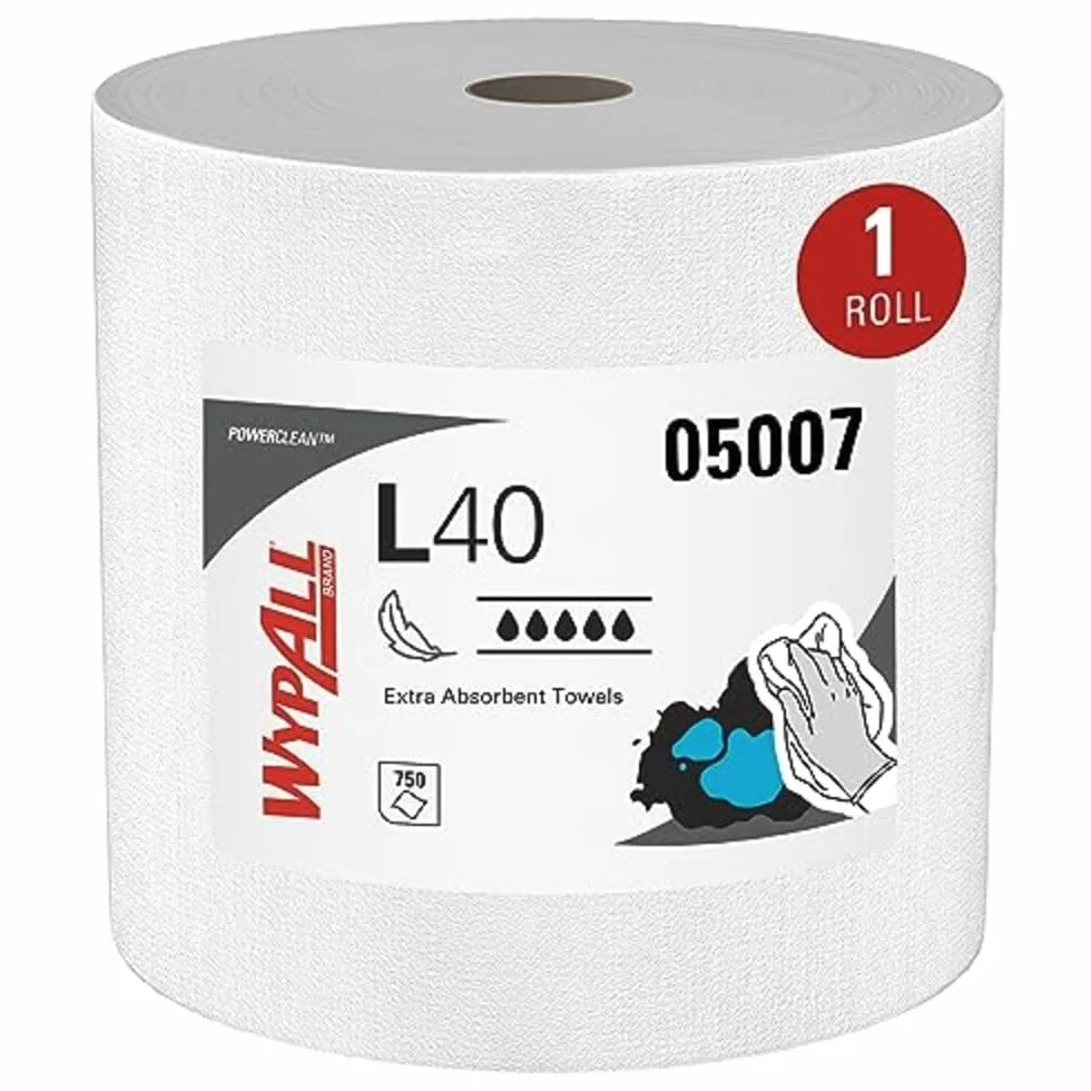 WypAll L40 Power Clean Paños Industriales 7452, Resistencia y Absorción Superior, Ideal para Limpieza Industrial y Mantenimiento, Compatible con Dispensadores Kimberly-Clark, 1 Rollo de 750 Paños