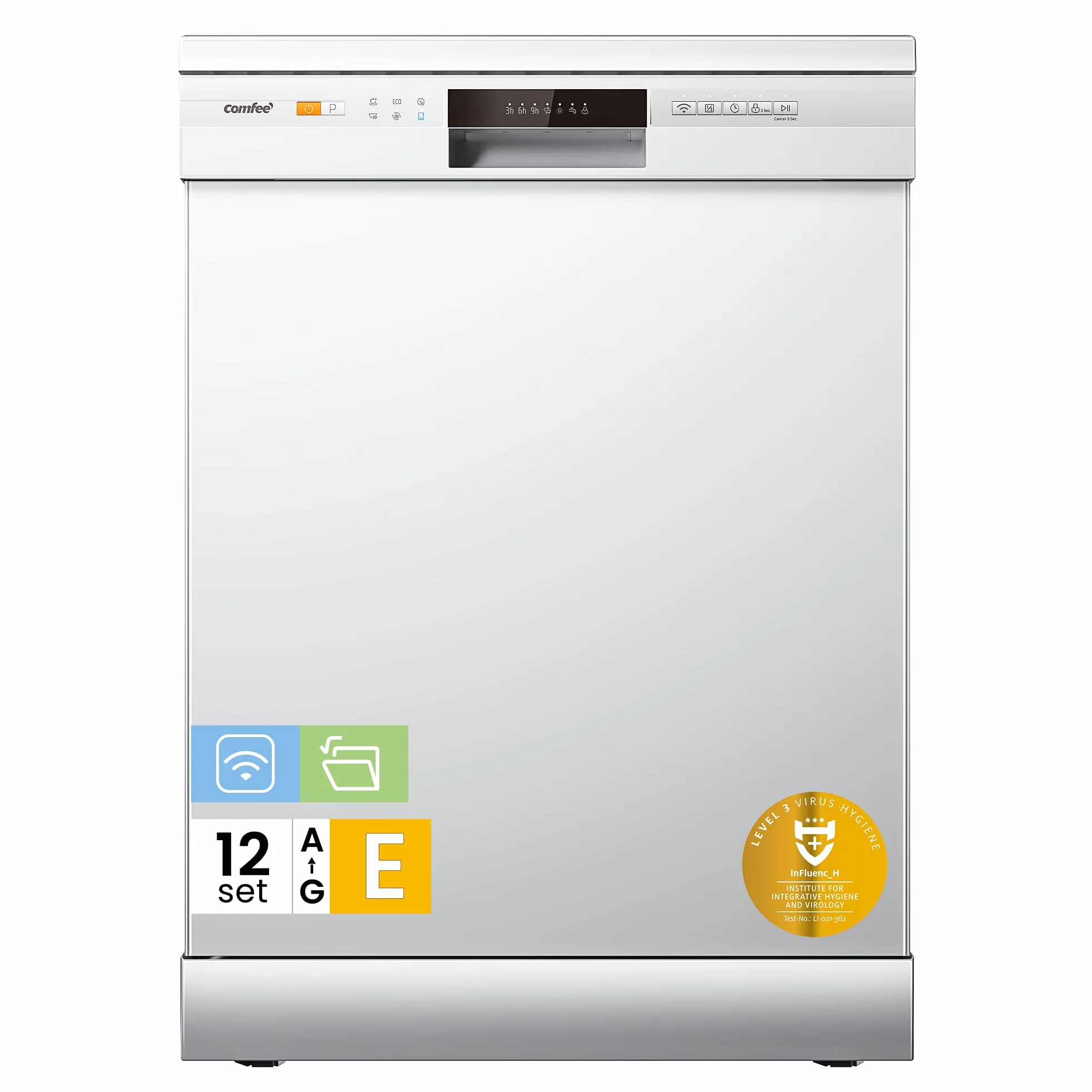 COMFEE' CDWPF1201PW-WE-EU Lavavajillas Libre Instalación 60cm 12 Cubiertos 8 Programas 70°C Lavado Higiénico WiFi IOT Cloud Wash Blanco