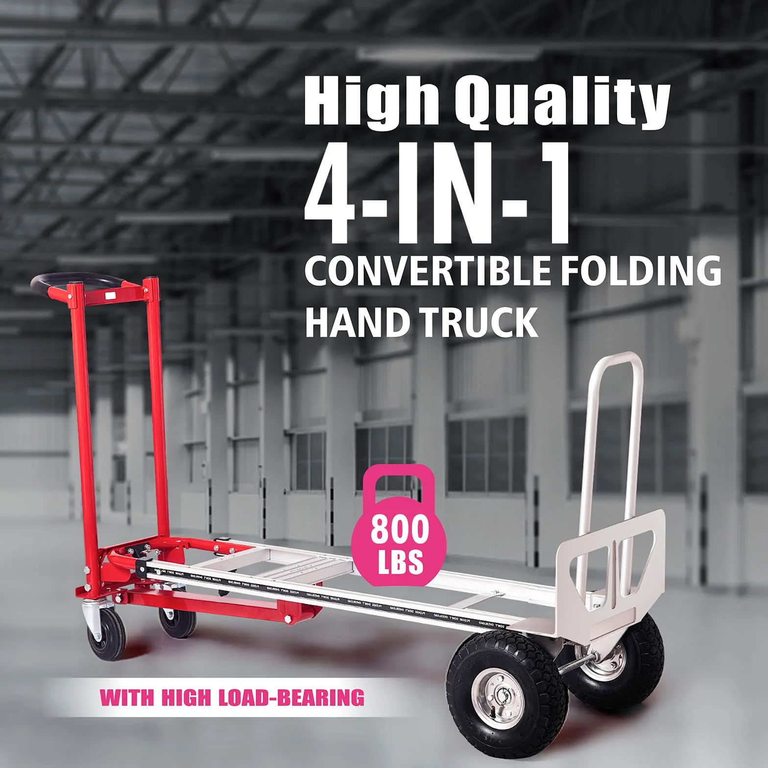 4 en 1 Carretilla de Mano Plegable de Aluminio, Carga de 363 kg, Carro de Transporte Convertible, con Ruedas Antideslizantes, para Transporte de Mercancías, Almacén y Supermercado