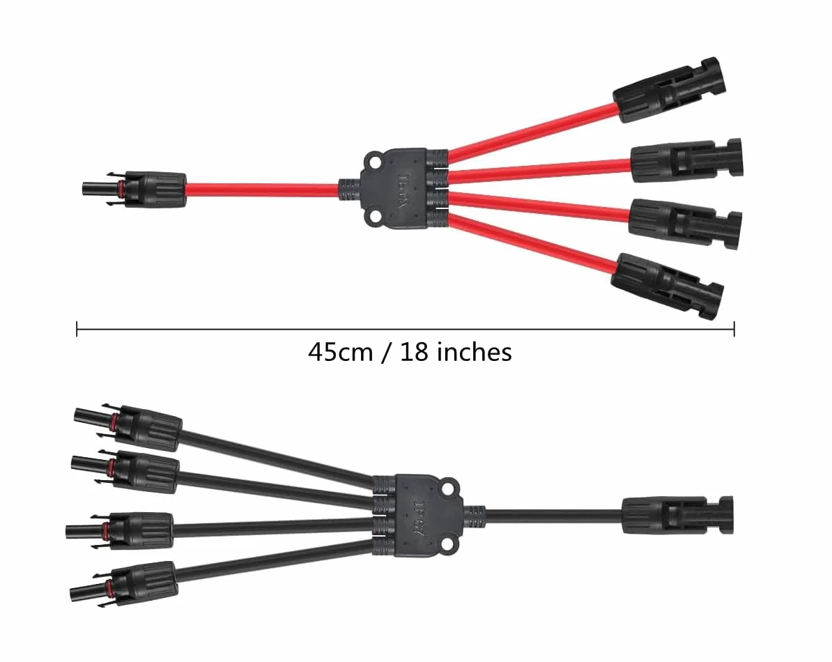 Conectores solares 4 a 1, adaptador paralelo de rama en Y para múltiples paneles solares (rojo y negro)