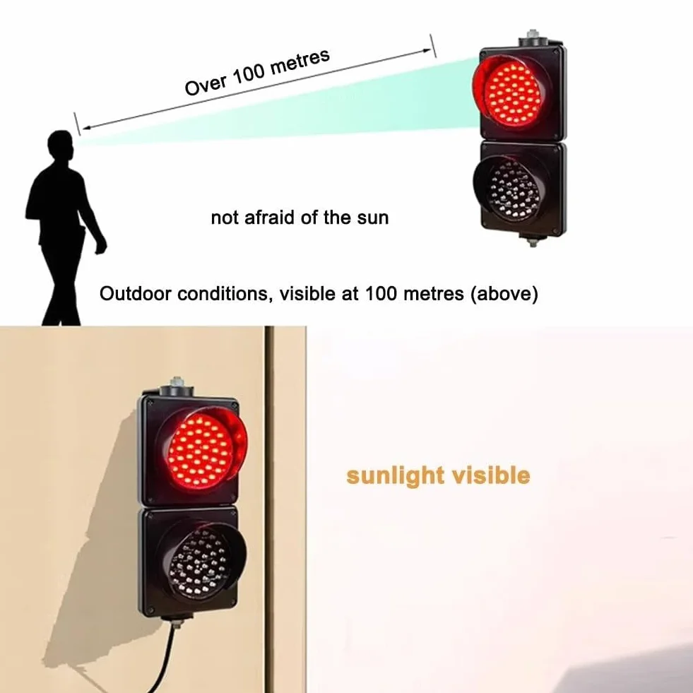 Semáforo LED con Control Remoto, Señal De Tráfico 2 En 1 Roja Y Verde, Carcasa De Policarbonato Negra, Impermeable IP65 For Exteriores, Apto For Carreteras Y Peajes.(24V)