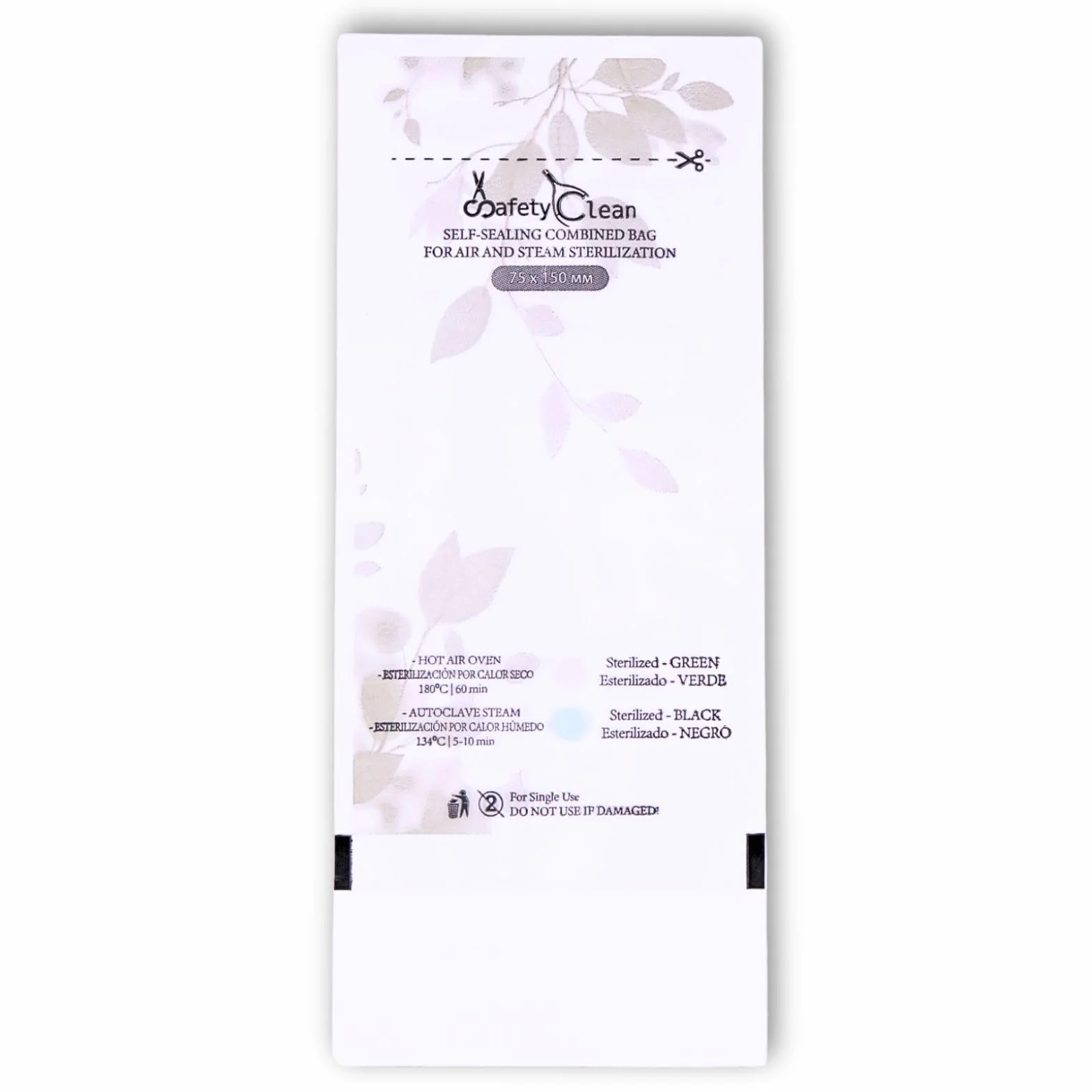 Safety Clean Bolsas de Esterilización Combinadas Transparentes 100 Uds para Autoclave y Horno Seco 75x150