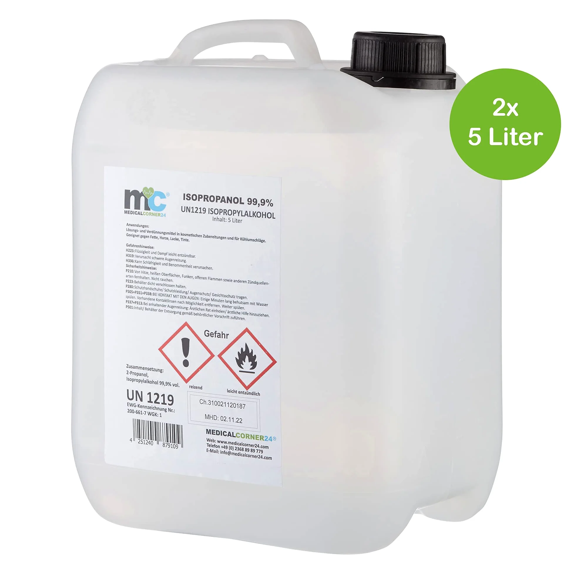 Medicalcorner24 Isopropanol 99,9% isopropylalkohol 2 x 5 l Bidón, Alcohol