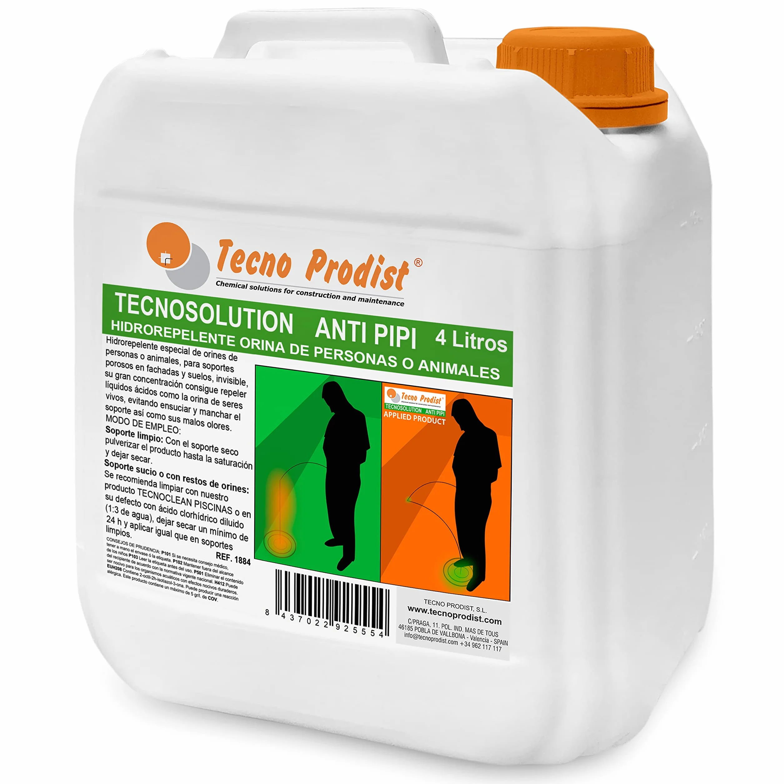 Tecnosolution Antipipi (4 Litros) Hidrorepelente especial de orines de personas y animales en fachadas, suelos y soportes porosos, alta concentración y durabilidad, fácil aplicación
