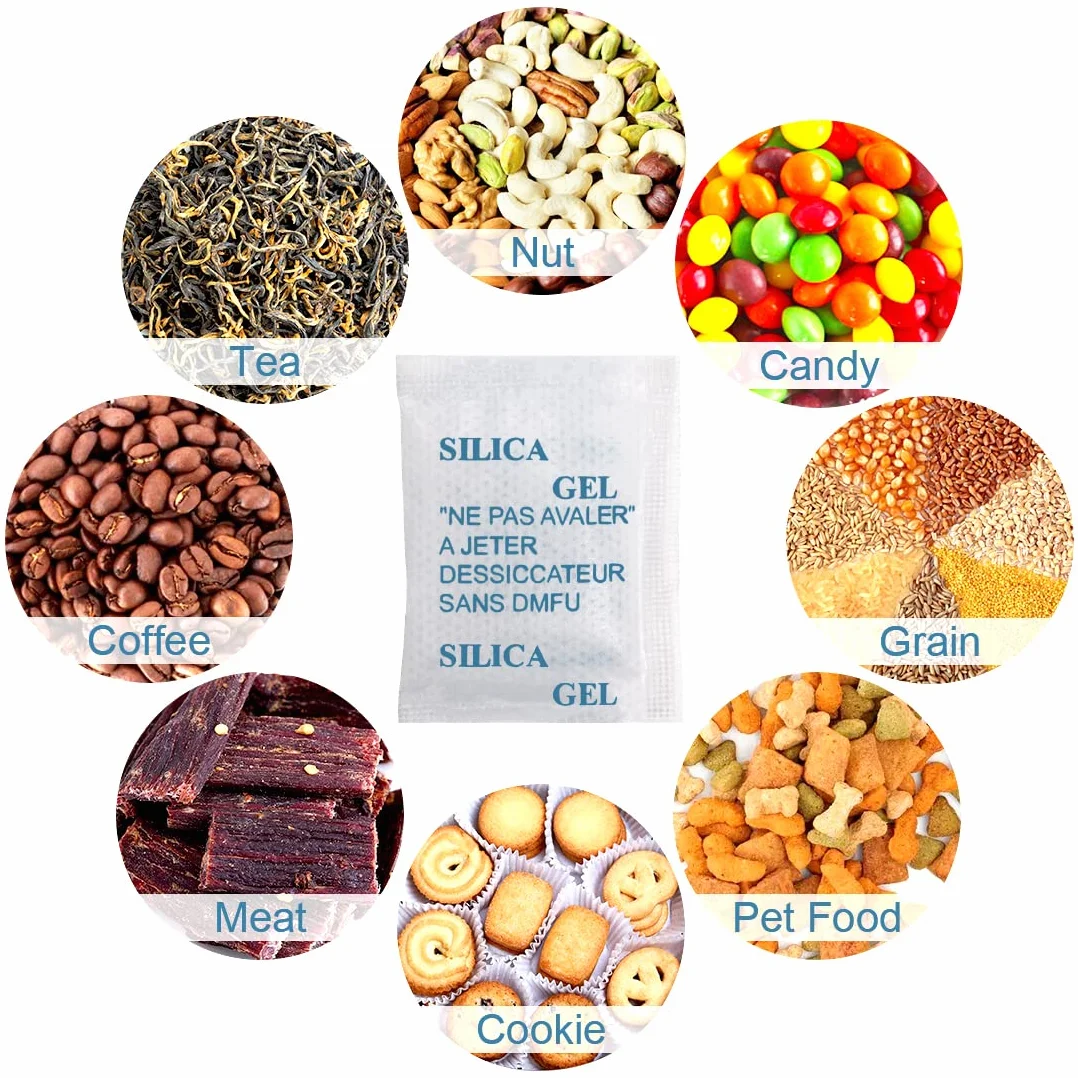 Gel de sílice Desecante 3 Gramos x 100 Bolsitas Absorbentes de Humedad Resistentes al Aceite para Almacenamiento de Alimentos