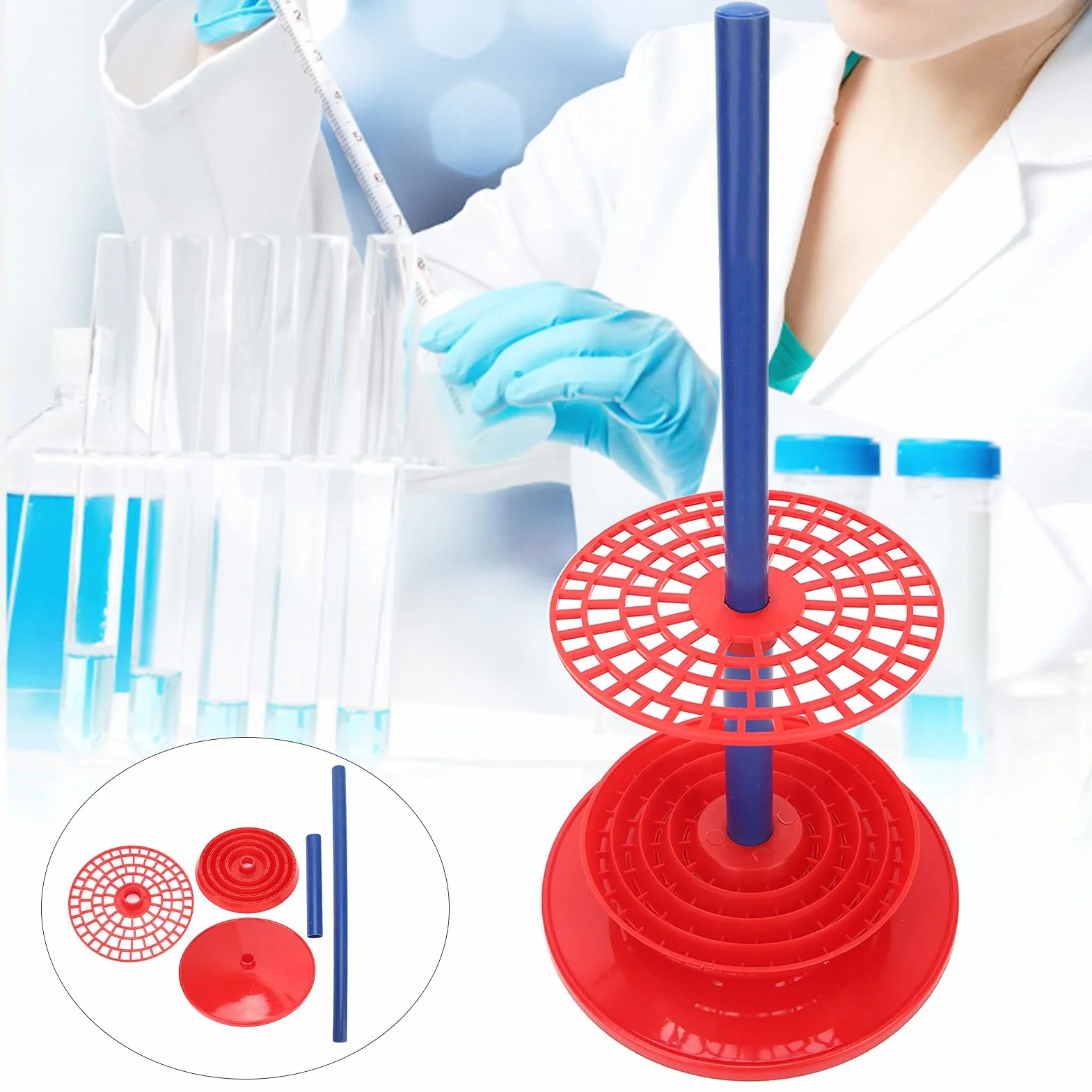 Soporte para Pipetas de 98 Agujeros, Plástico, Rojo, Disco Redondo, Equipo de Laboratorio