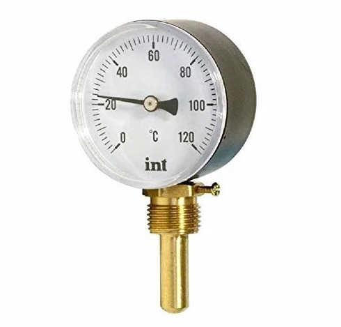 Termómetro Industrial Vertical 63 mm 0-120°C Tubo Capilar 20mm Rosca BSP 1/2" Para Calderas Agua Aceite