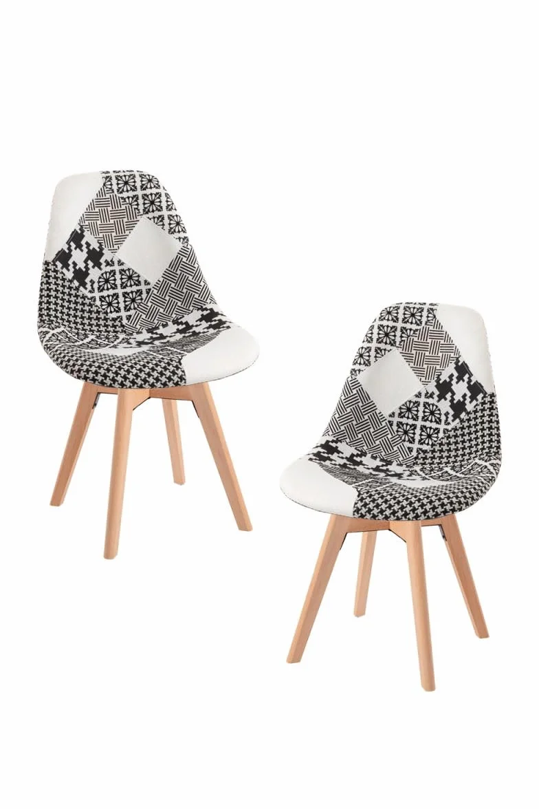 Regalos Miguel - Packs Sillas Comedor - Pack 2 Sillas Synk Patchwork - Patchwork Blanco y Negro