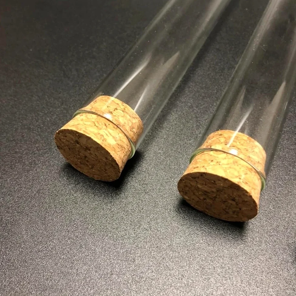 Prueba de vidrio, Paquete de 50 tubos de ensayo de vidrio de fondo redondo de 18 x 180 mm y 30 ml con tapón for laboratorio.