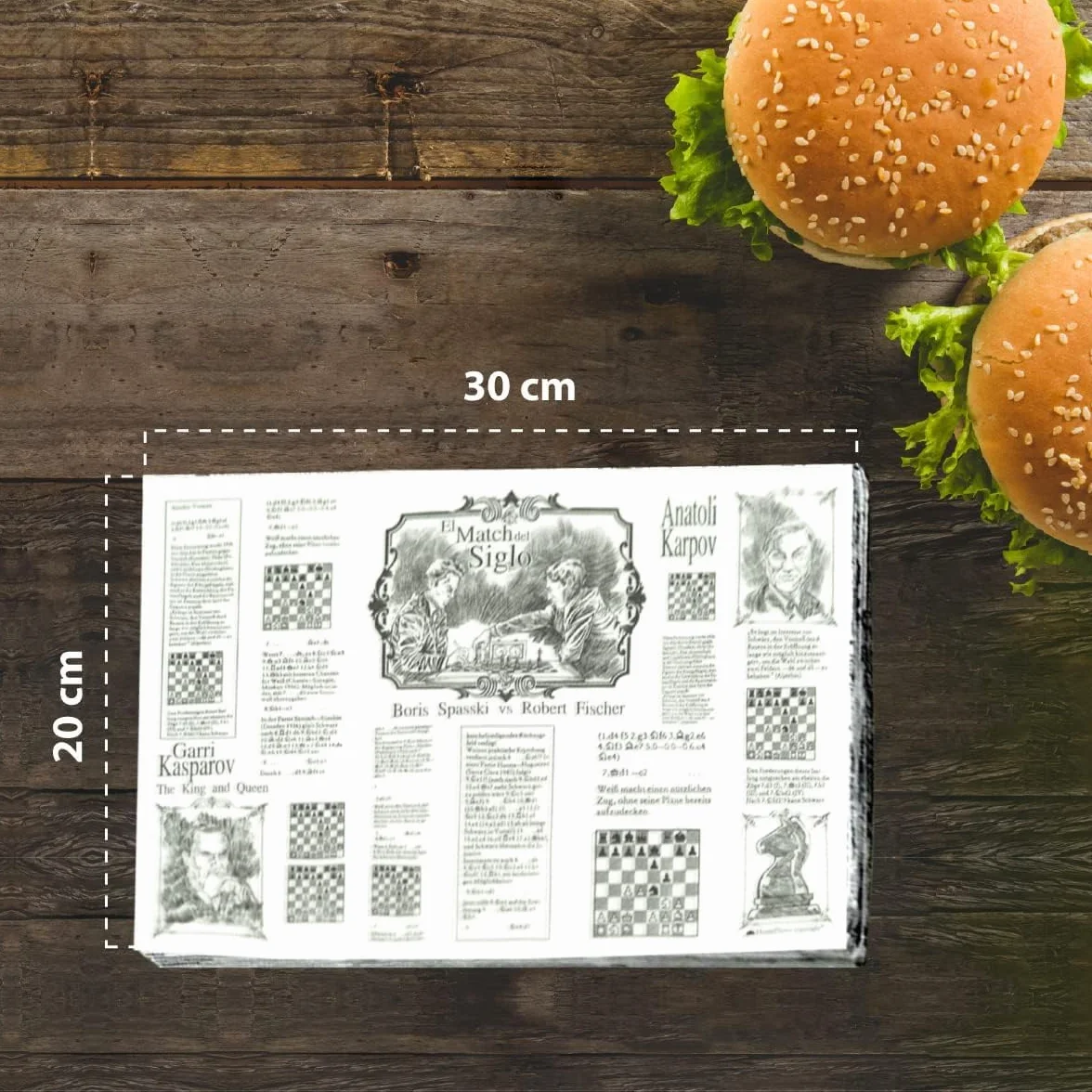 500 Piezas Papel Antigrasa Multicolor 30x20 cm - Hamburguesas, Kebab, Patrón Parole Naranja y Ajedrez