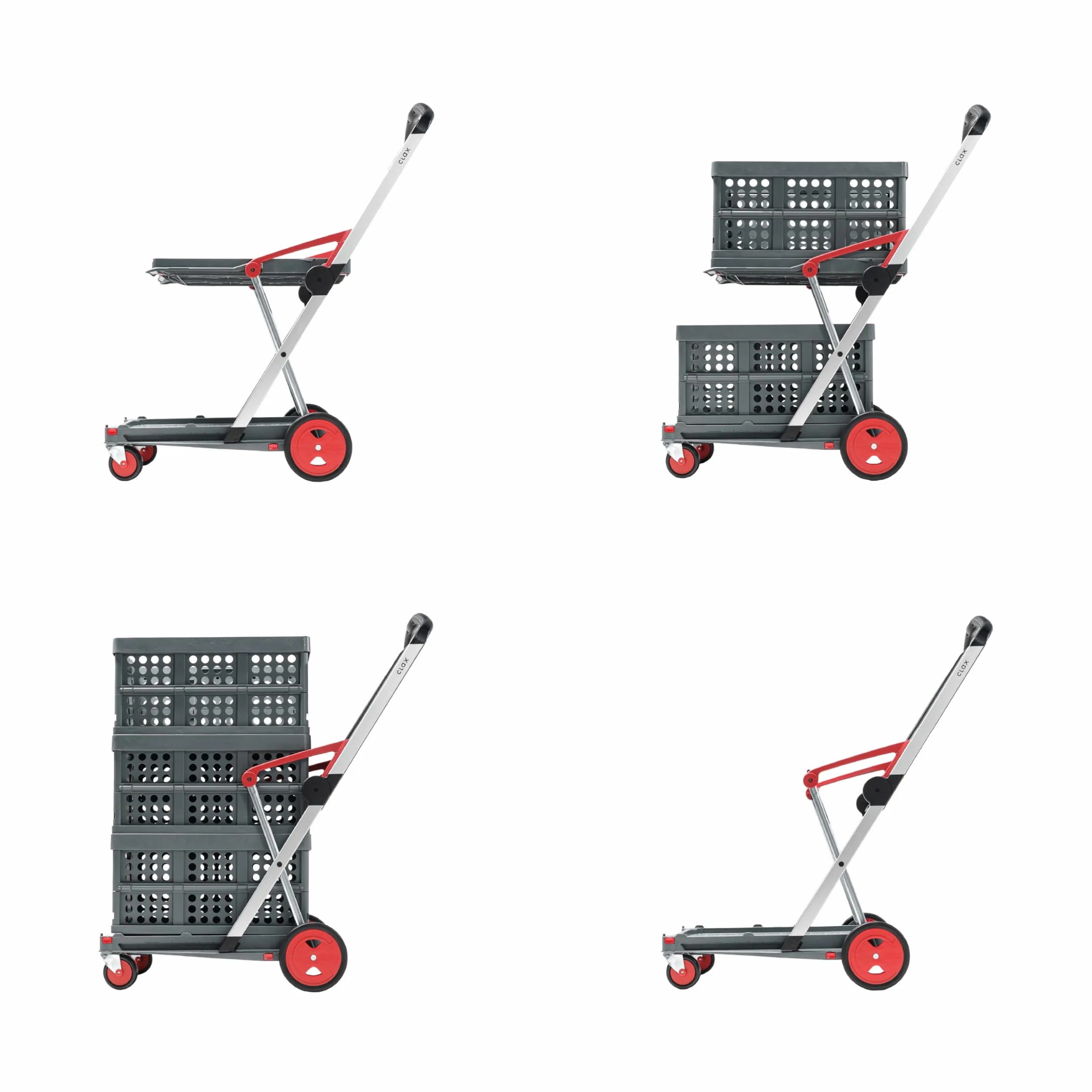 Clax - Carro de Transporte Plegable (edición Roja), Carrito de Plataforma, Carrito de Almacenamiento, Carrito de Compras, con Caja Plegable, Color Rojo