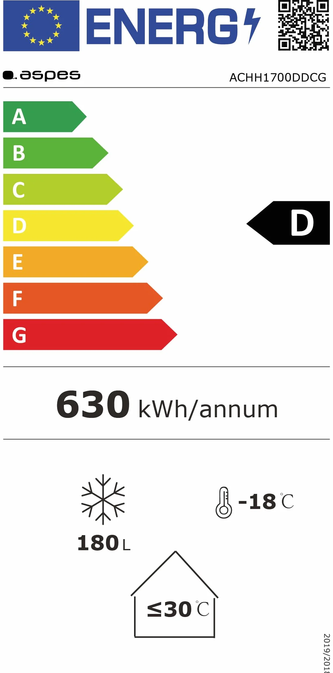 Aspes Congelador Horizontal Horeca Blanco ACHH1700DDCG 169L 1 Cesta Bajo Ruido Clase D