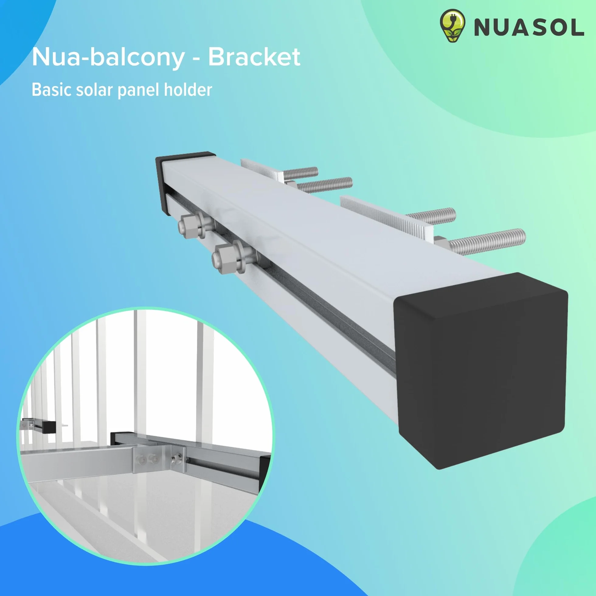 Soporte para planta de balcones, fijación para 2 módulos solares y un inversor fotovoltaico | rectangular | set | ángulo de inclinación 0° y 25-45° | ancho de barandilla hasta 80 x 80 mm,