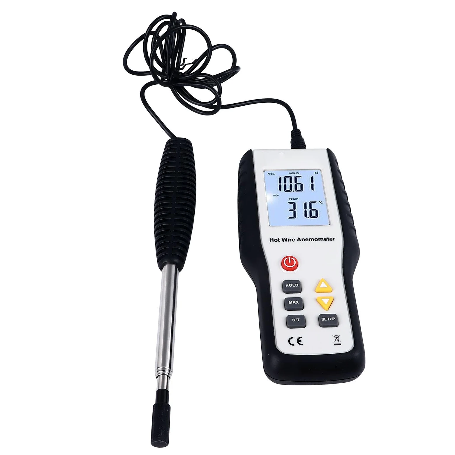 AMONIDA Anemómetro Térmico de Alta Sensibilidad Medidor de Velocidad del Viento Portátil con Pantalla LCD para Actividades Al Aire Libre Diseño Ergonómico Liviano